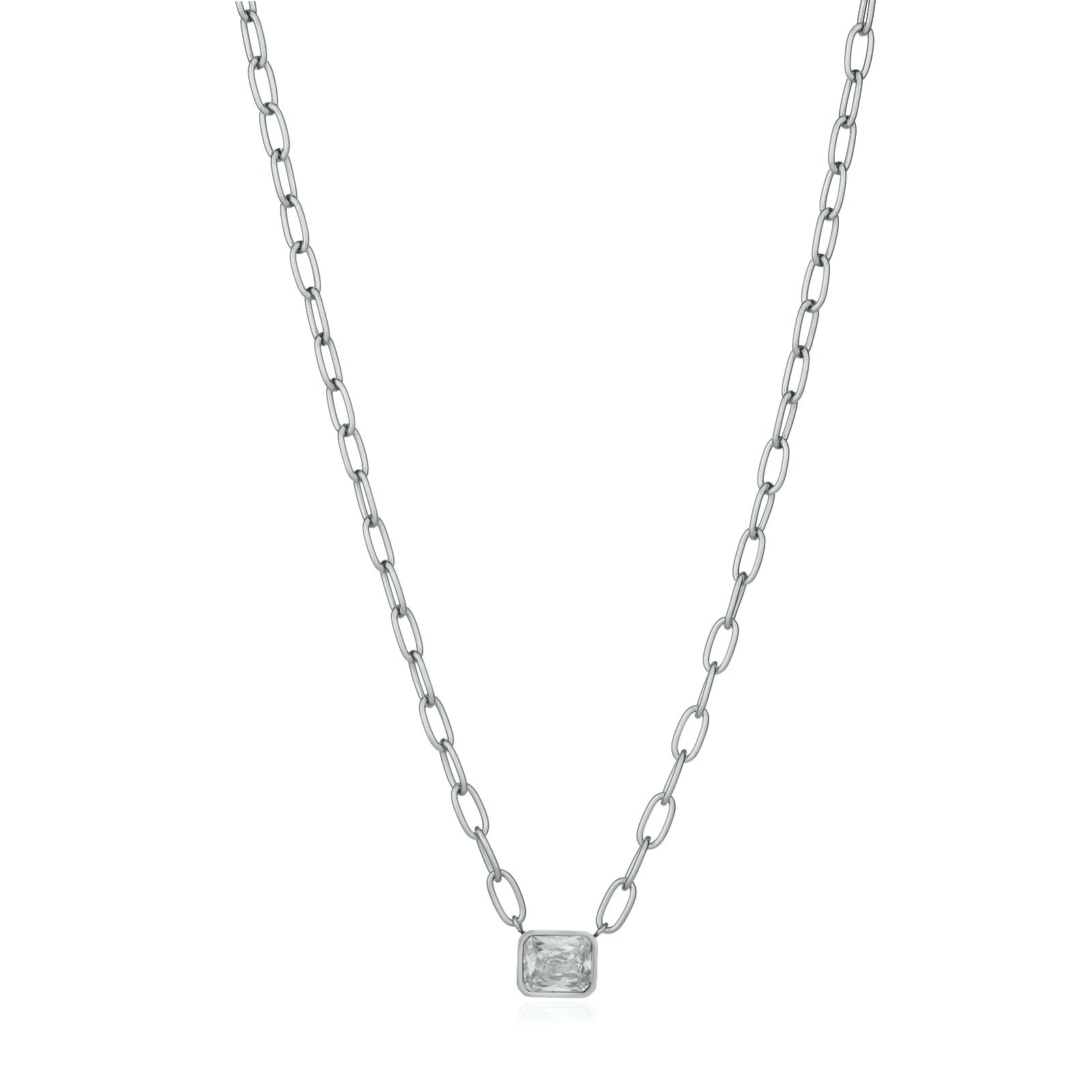 Steel by Diamonique Cushion Cut Chain Link Necklace Stainless Steel