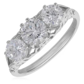 Diamonique 2.2ct Ruth Linnet Victorian Trilogy Ring Sterling Silver