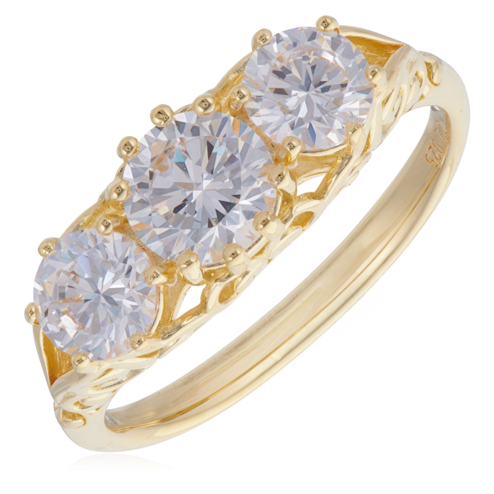 Diamonique 2.2ct Ruth Linnet Victorian Trilogy Ring Sterling Silver