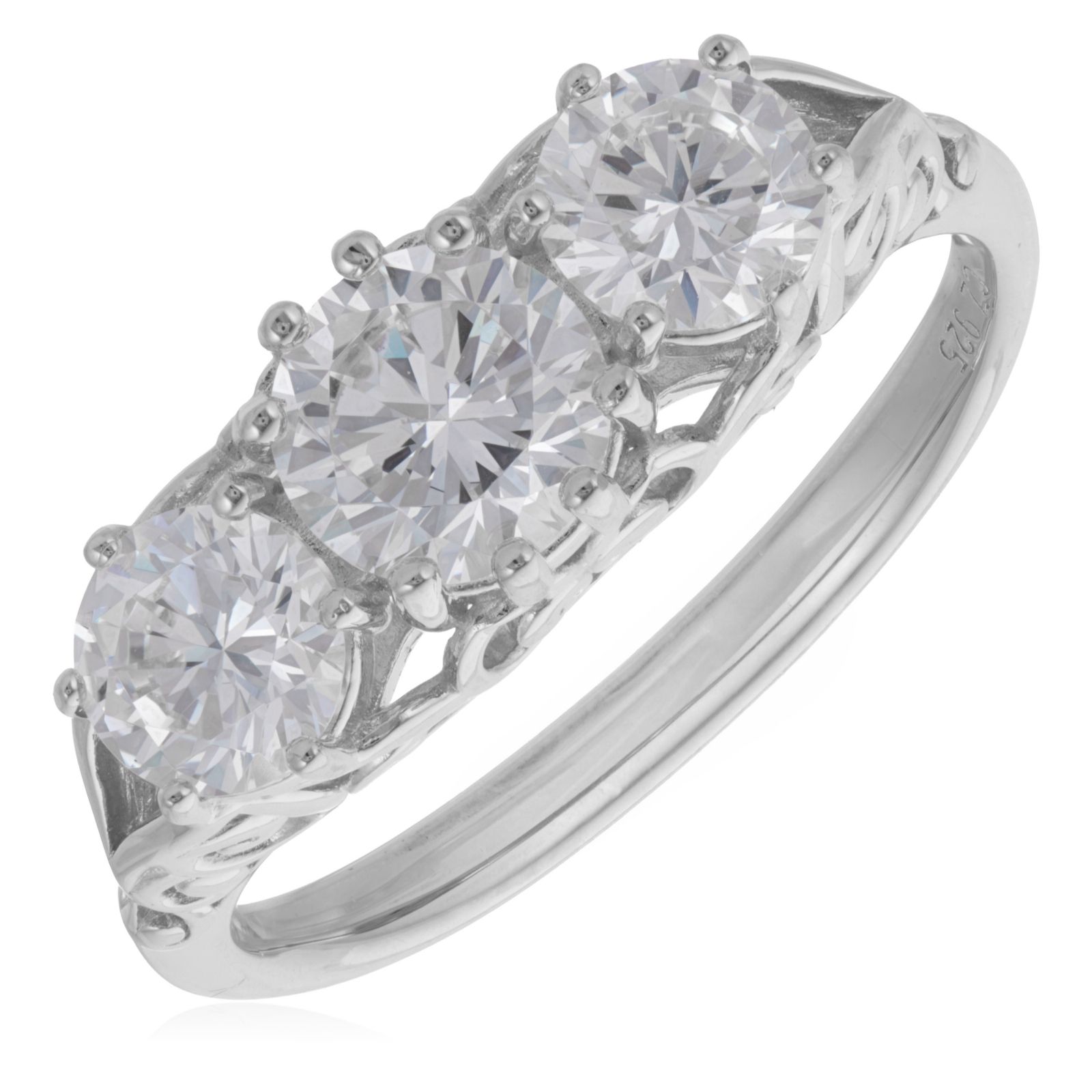 Diamonique 2.2ct Ruth Linnet Victorian Trilogy Ring Sterling Silver