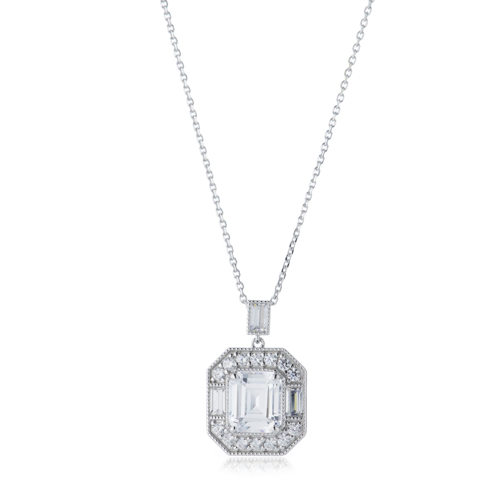 Diamonique 3.8ct tw Vintage Style Pendant Necklace Sterling Silver