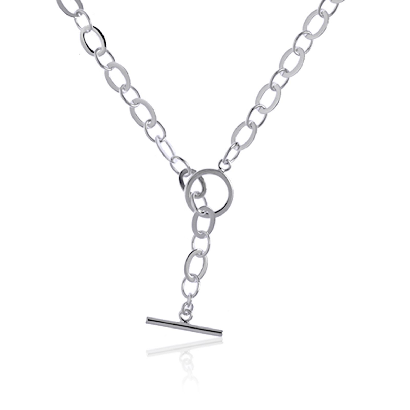 Nina B Oval Link Chain T-Bar Necklace Sterling Silver