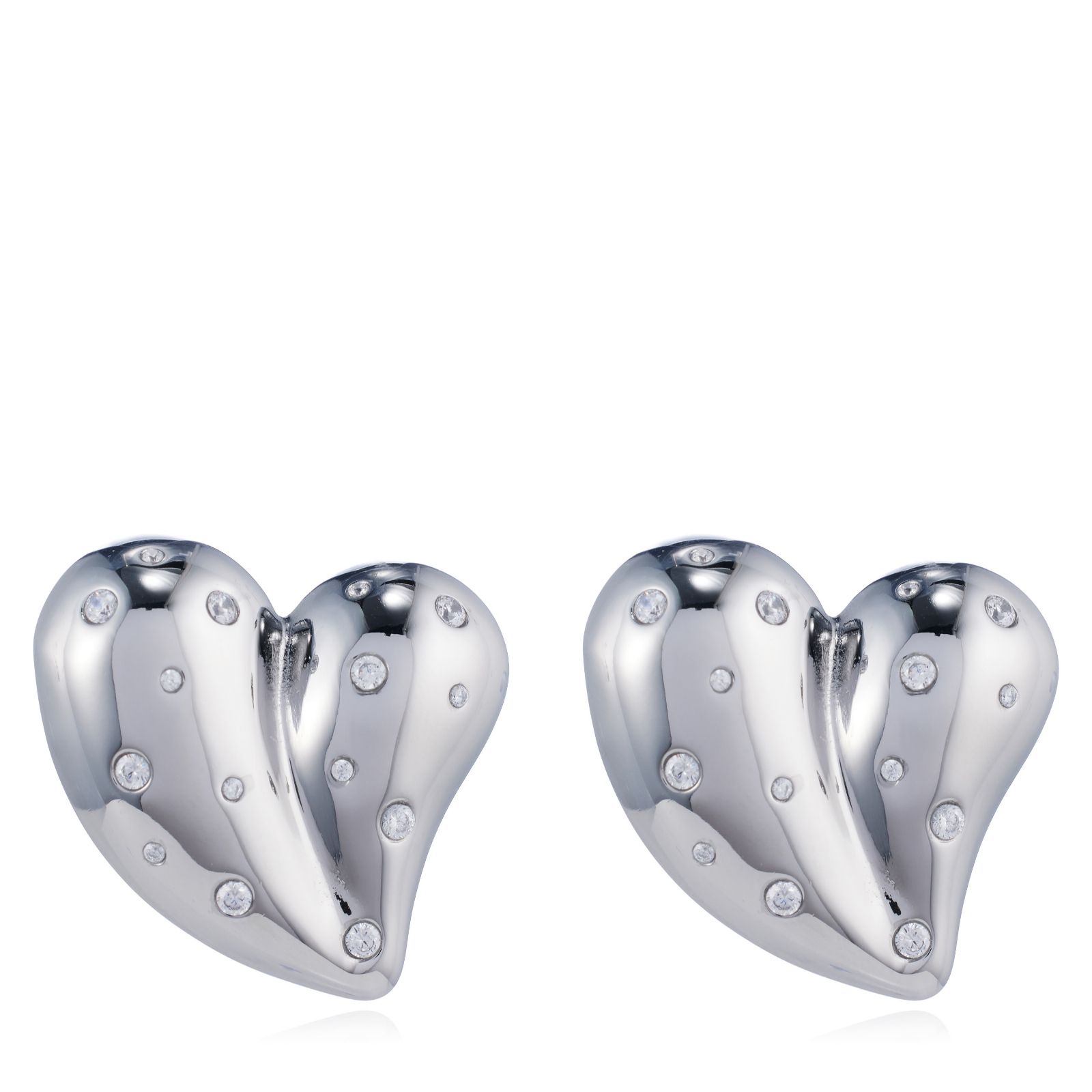 Steel by Diamonique Swiss Set Heart Stud Earrings Stainless Steel
