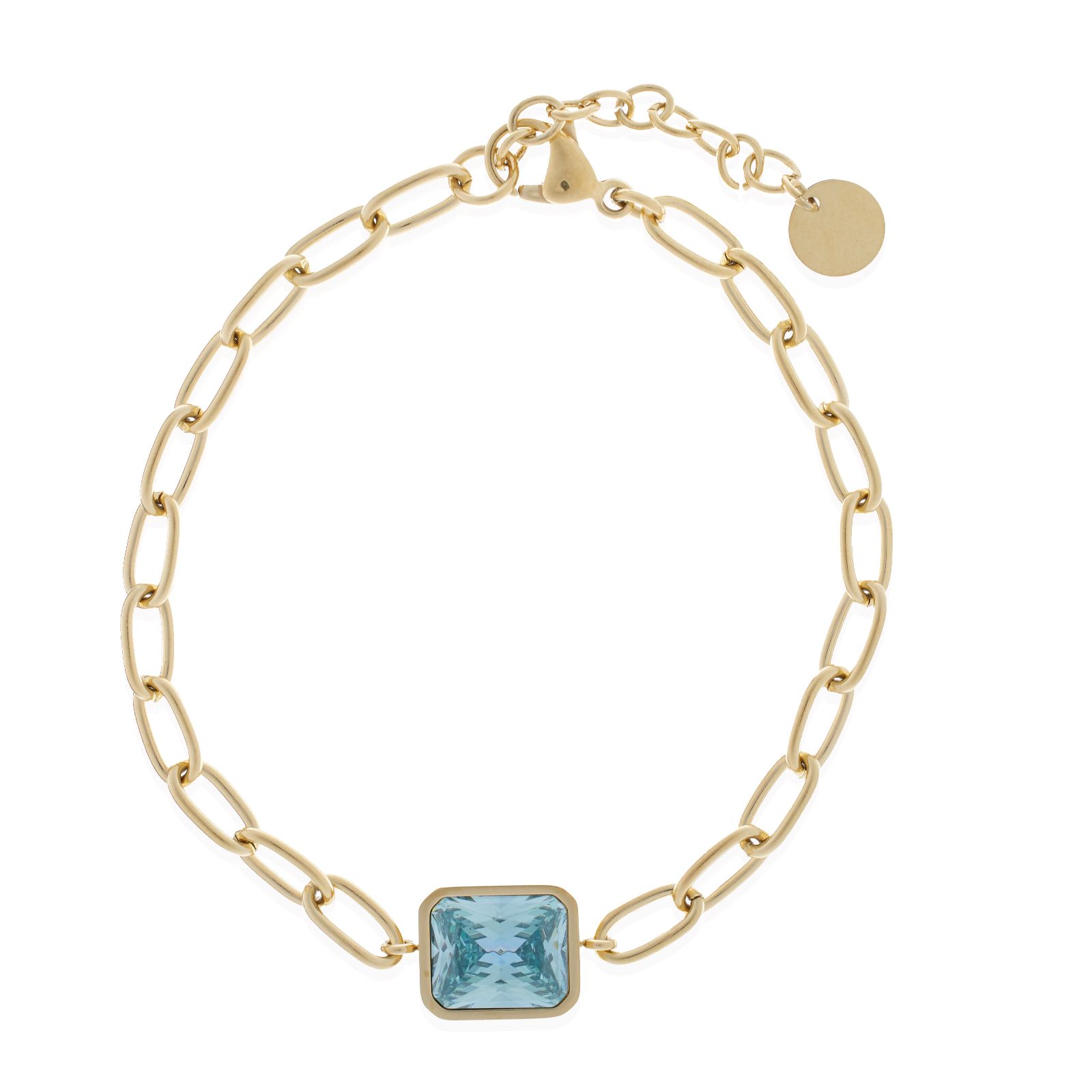 Steel by Diamonique Cushion Cut Chain Link Bracelet Stainless Steel