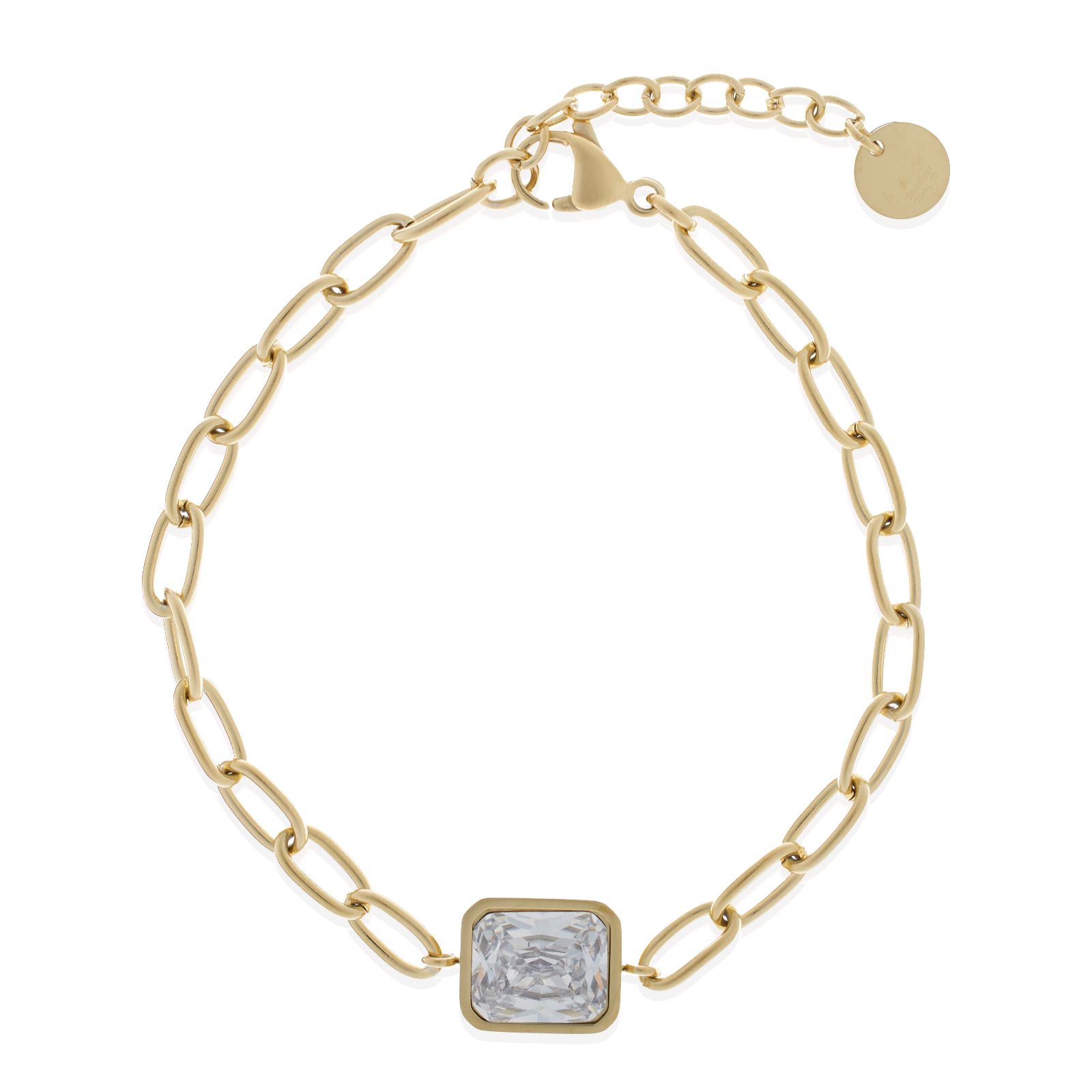 Steel by Diamonique Cushion Cut Chain Link Bracelet Stainless Steel