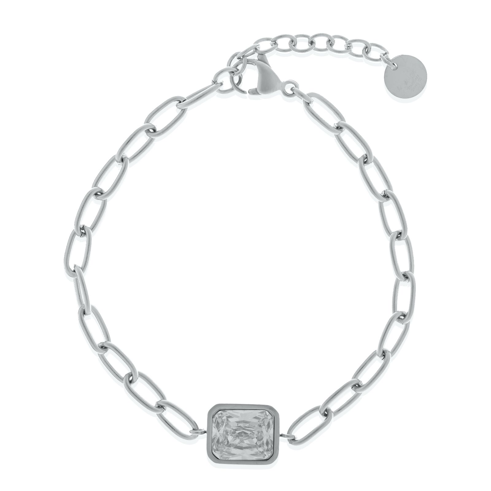 Steel by Diamonique Cushion Cut Chain Link Bracelet Stainless Steel