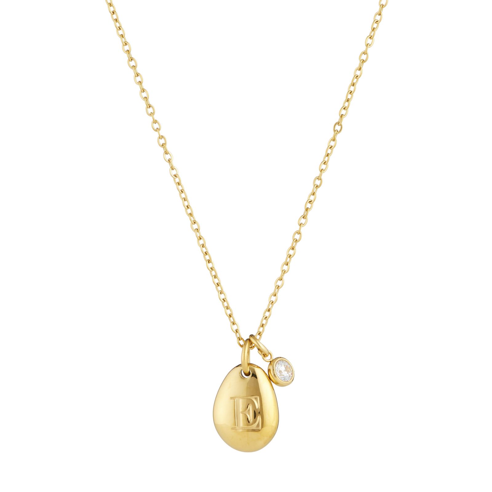 Steel by Diamonique Pebble Initial Necklace Stainless Steel