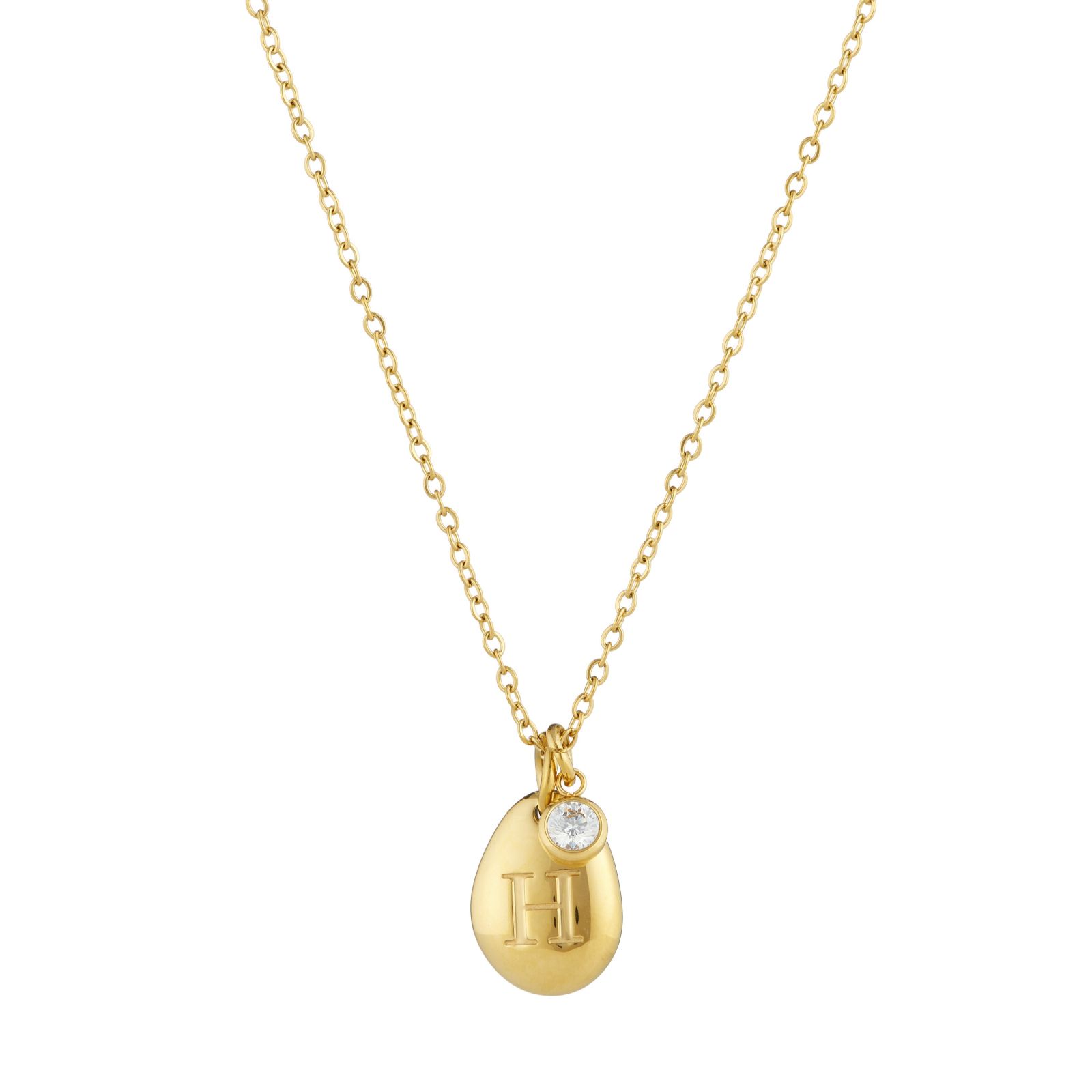 Steel by Diamonique Pebble Initial Necklace Stainless Steel