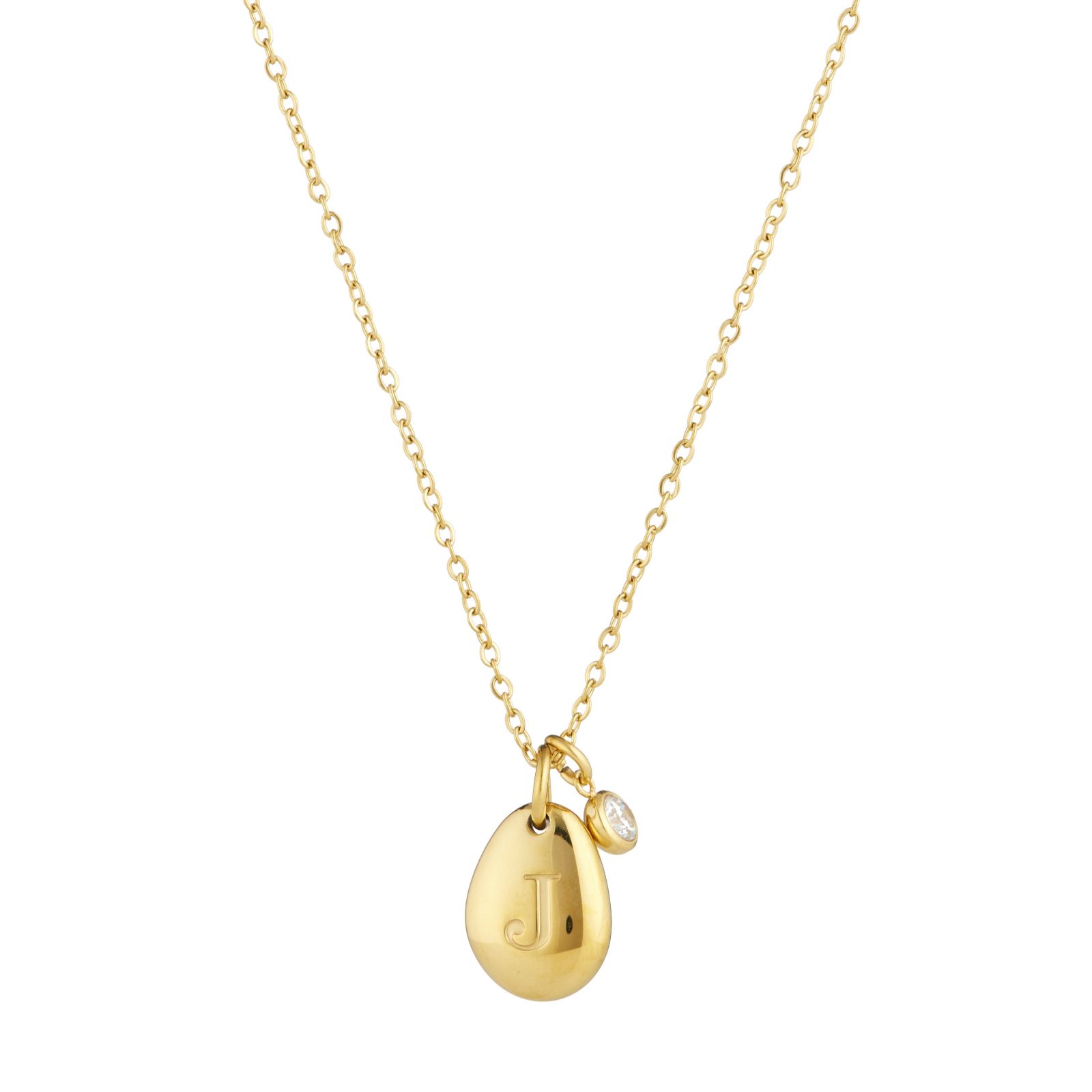 Steel by Diamonique Pebble Initial Necklace Stainless Steel
