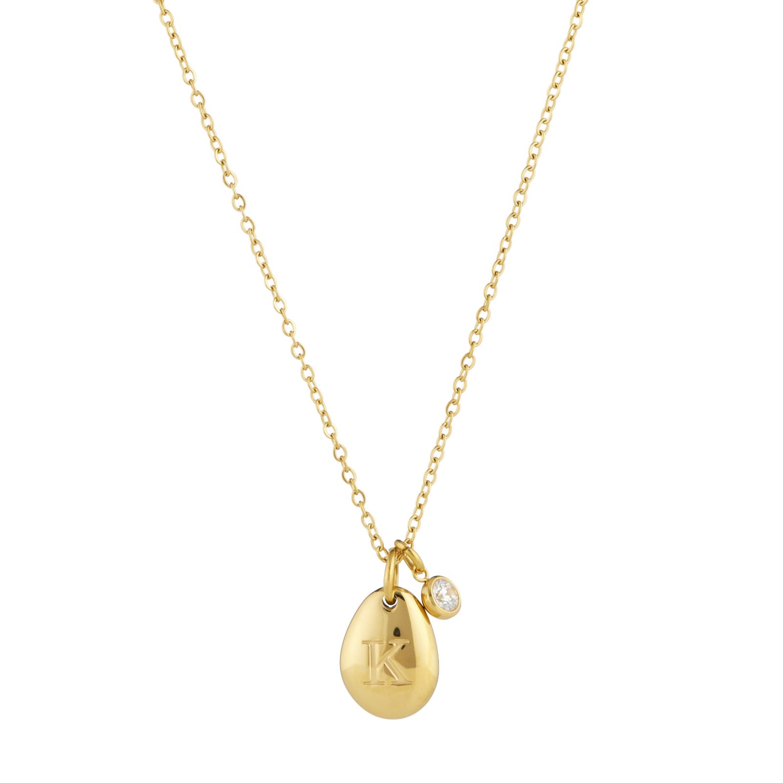 Steel by Diamonique Pebble Initial Necklace Stainless Steel