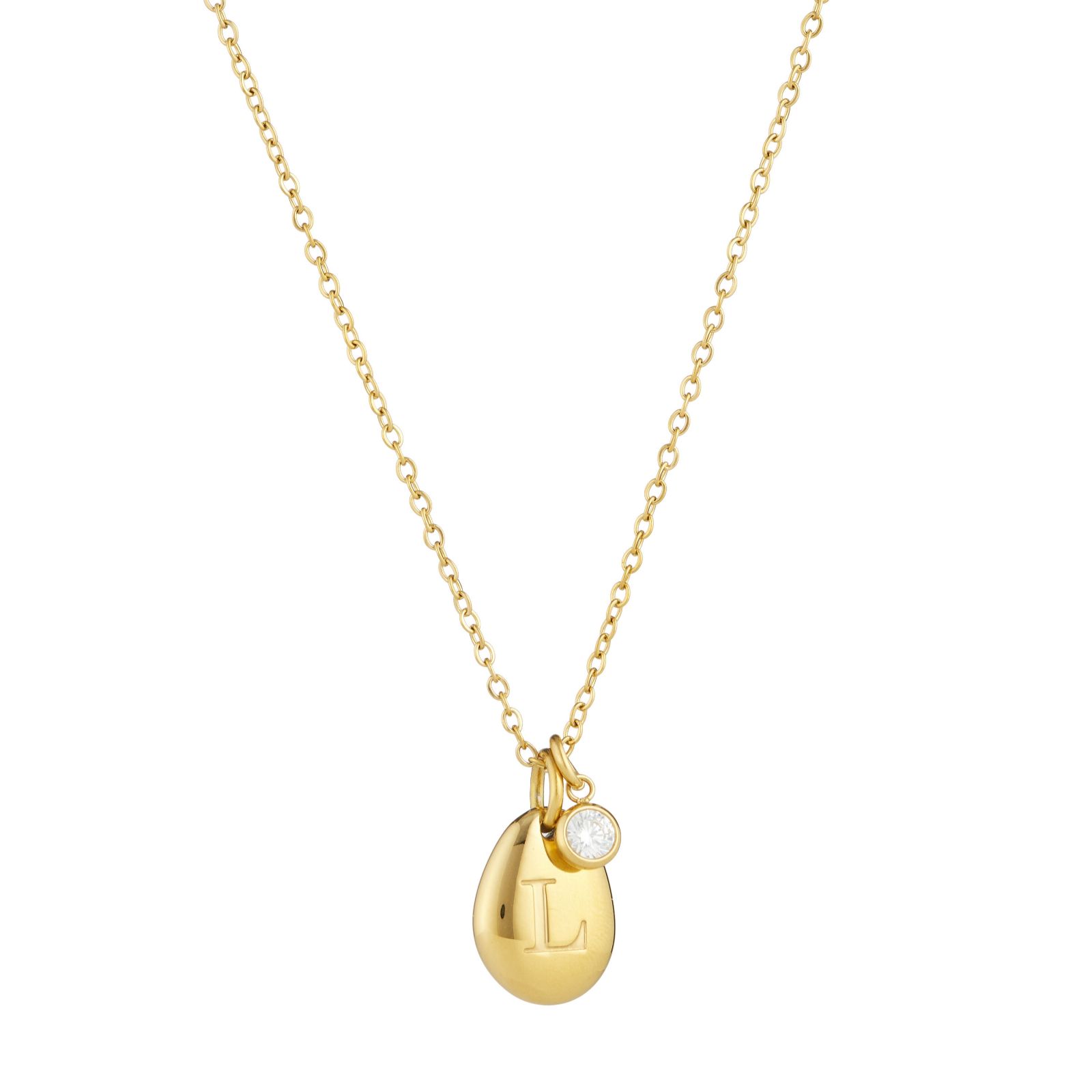 Steel by Diamonique Pebble Initial Necklace Stainless Steel