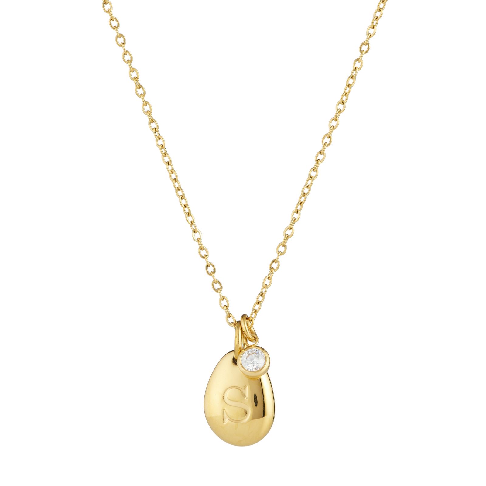 Steel by Diamonique Pebble Initial Necklace Stainless Steel