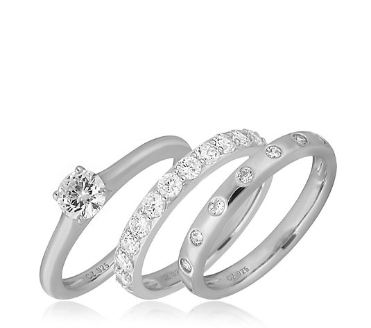 Diamonique 1.6ct tw Set of 3 Rings Sterling Silver