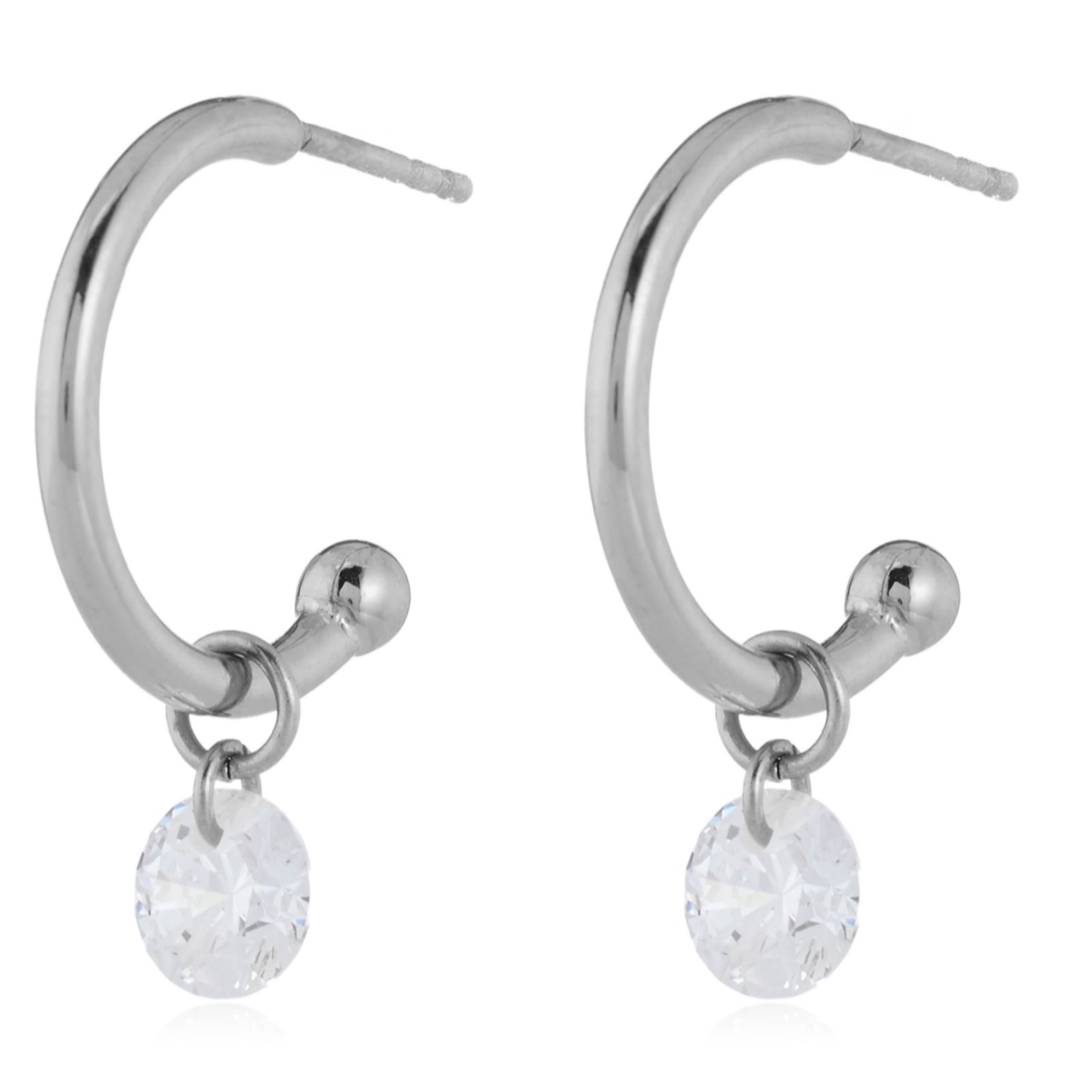 Steel by Diamonique Floating Stone Hoop Earrings Stainless Steel