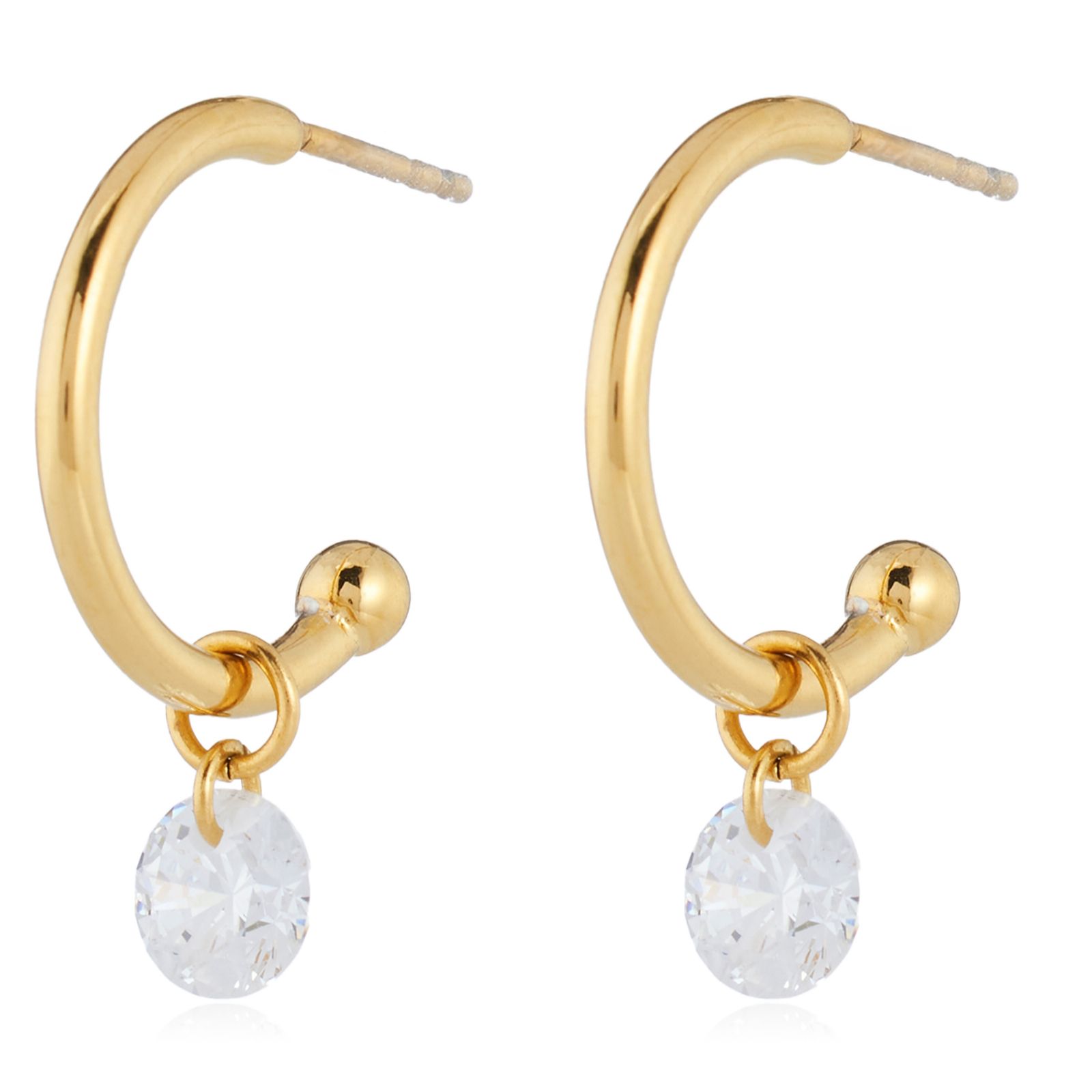 Steel by Diamonique Floating Stone Hoop Earrings Stainless Steel