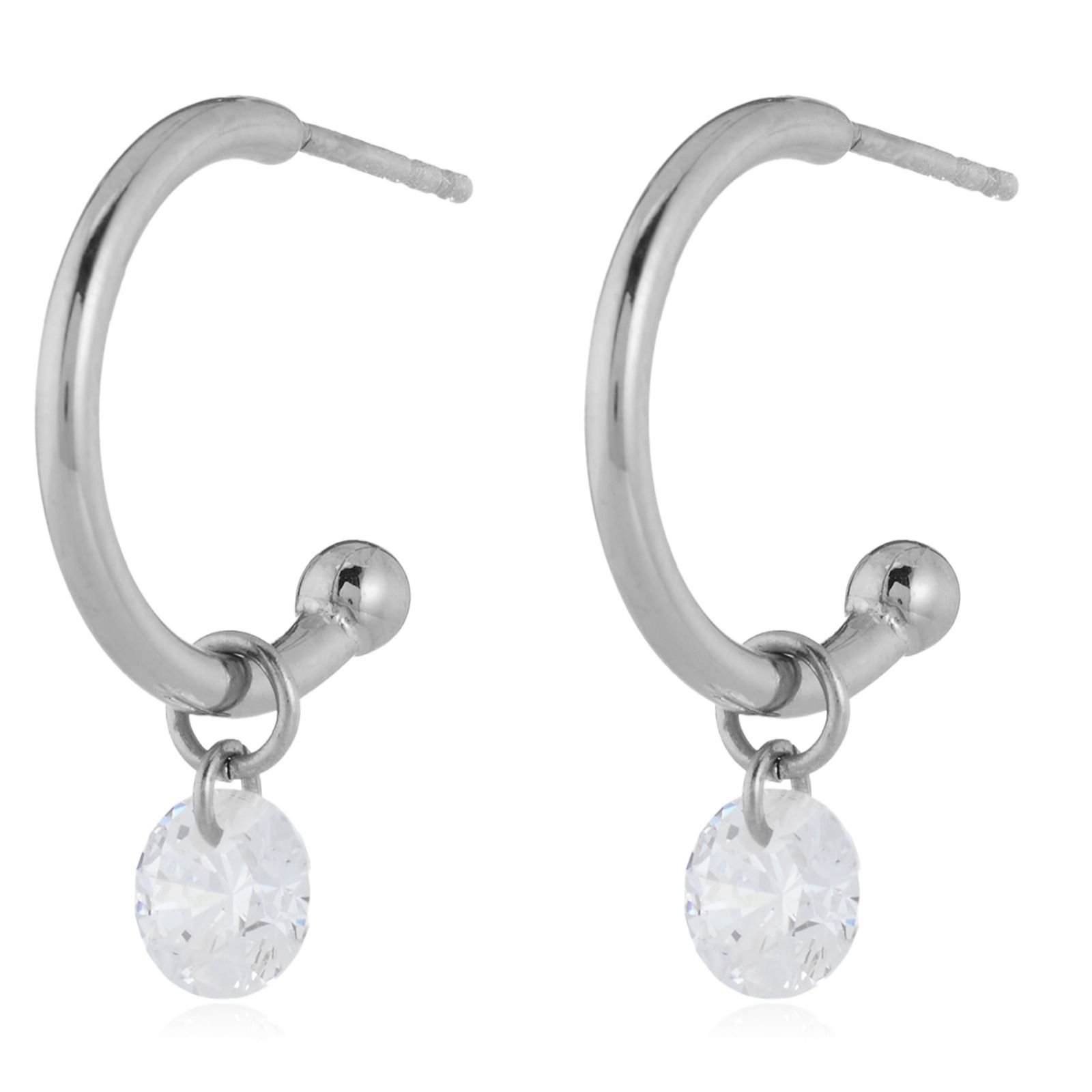 Steel by Diamonique Floating Stone Hoop Earrings Stainless Steel