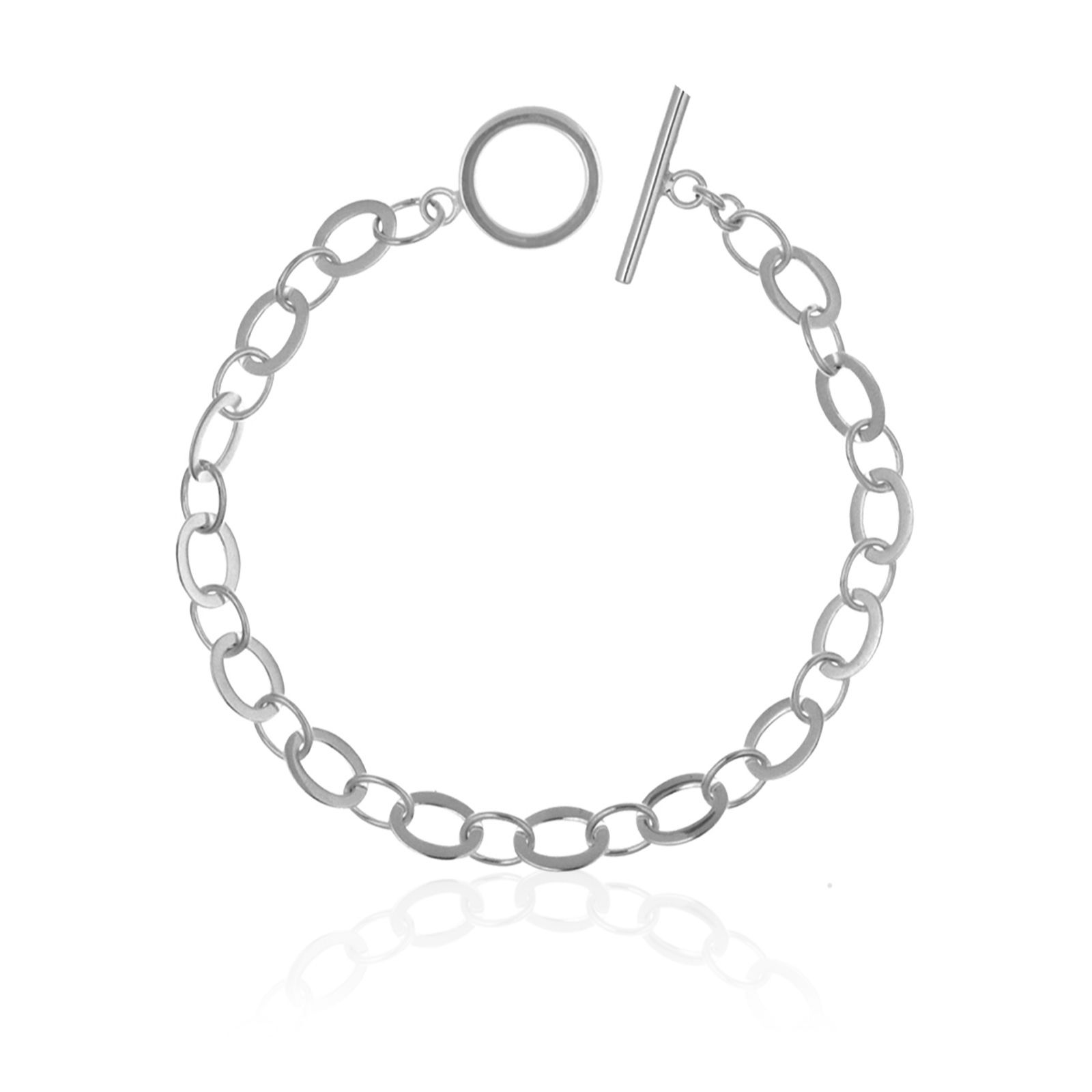 Nina B Oval Link Chain T-Bar Bracelet Sterling Silver