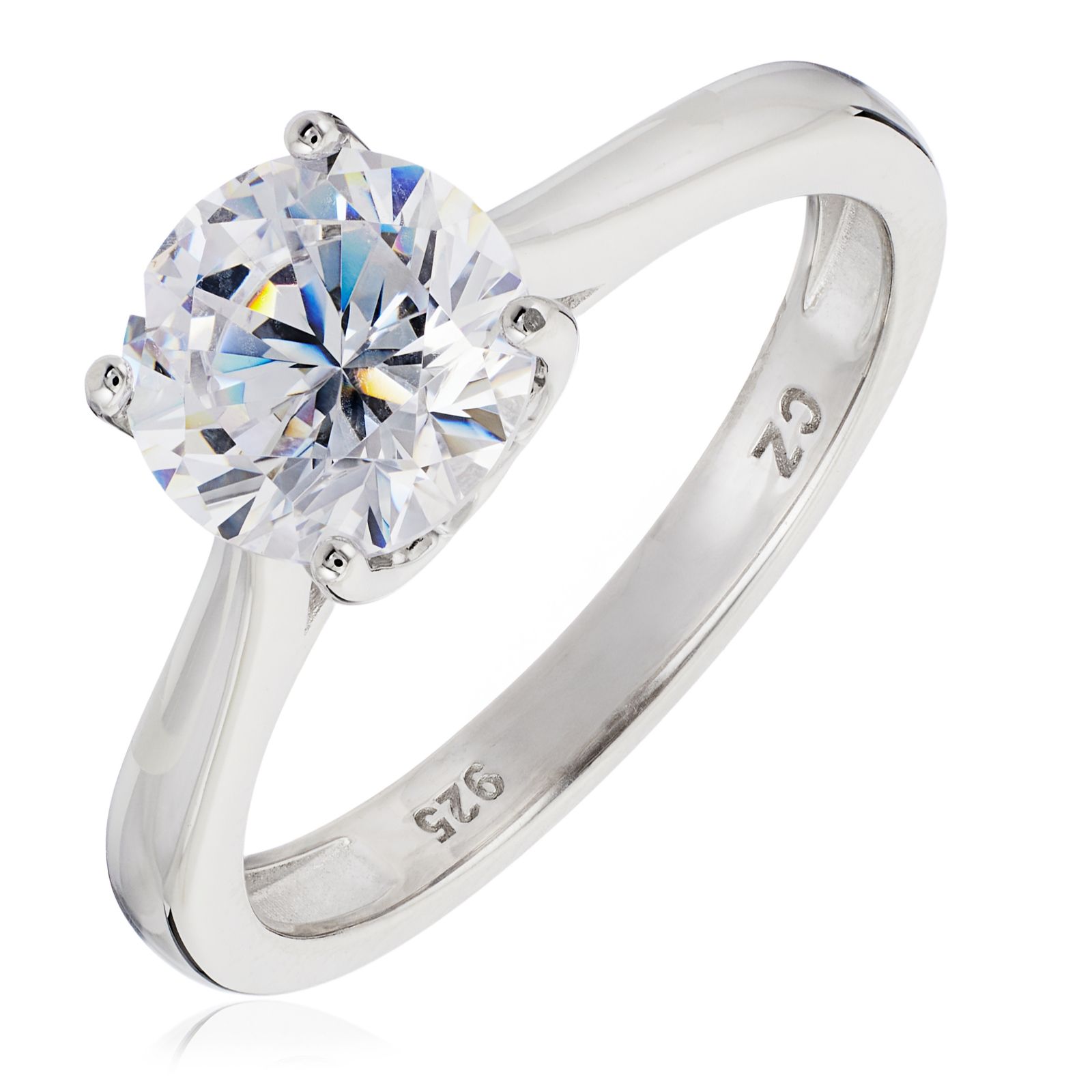 Diamonique 2ct Platinum Plated Icon Solitaire Ring Sterling Silver