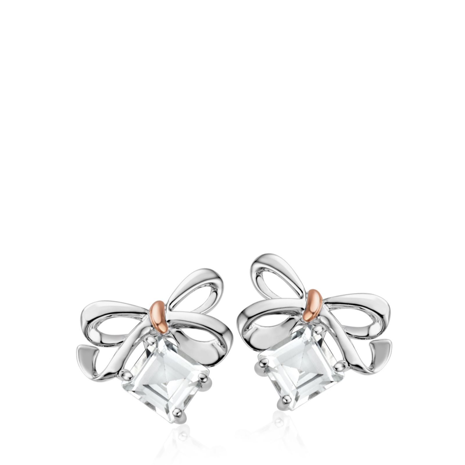Clogau Christmas Bow Stud Earrings Sterling Silver 9ct Gold