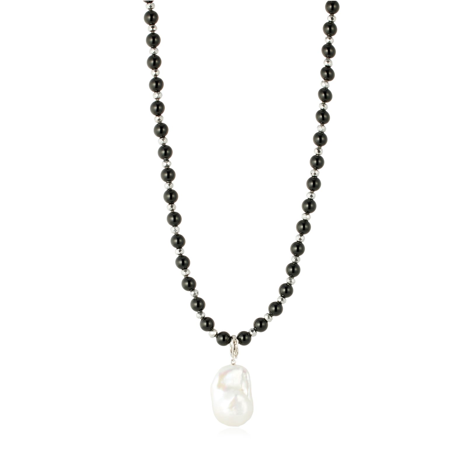 Lara Pearl Nucleated Pearl Pendant & Hematite Bead Necklace