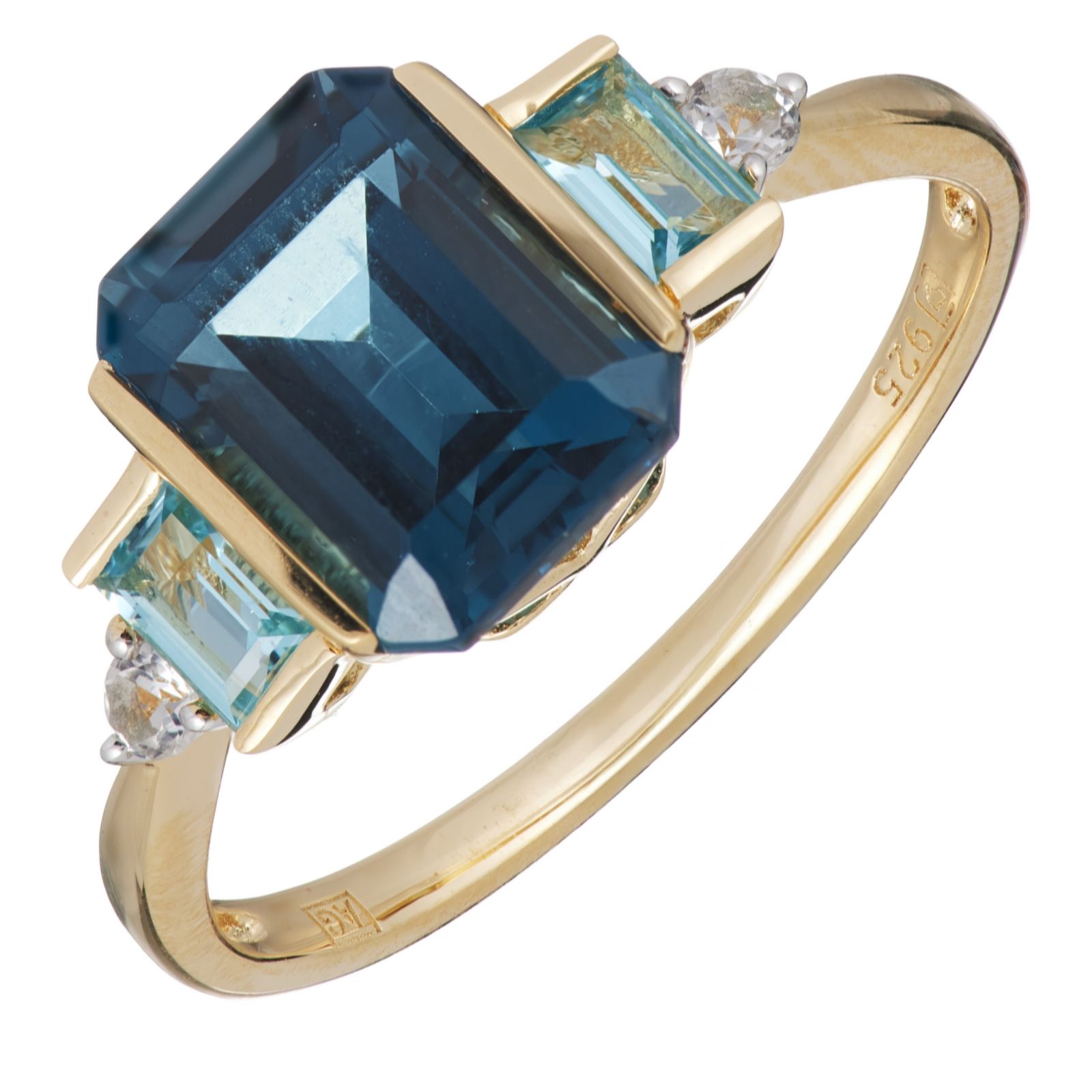  Affinity Gems 2.5ct London and Swiss Blue Topaz Emerald Cut Ring