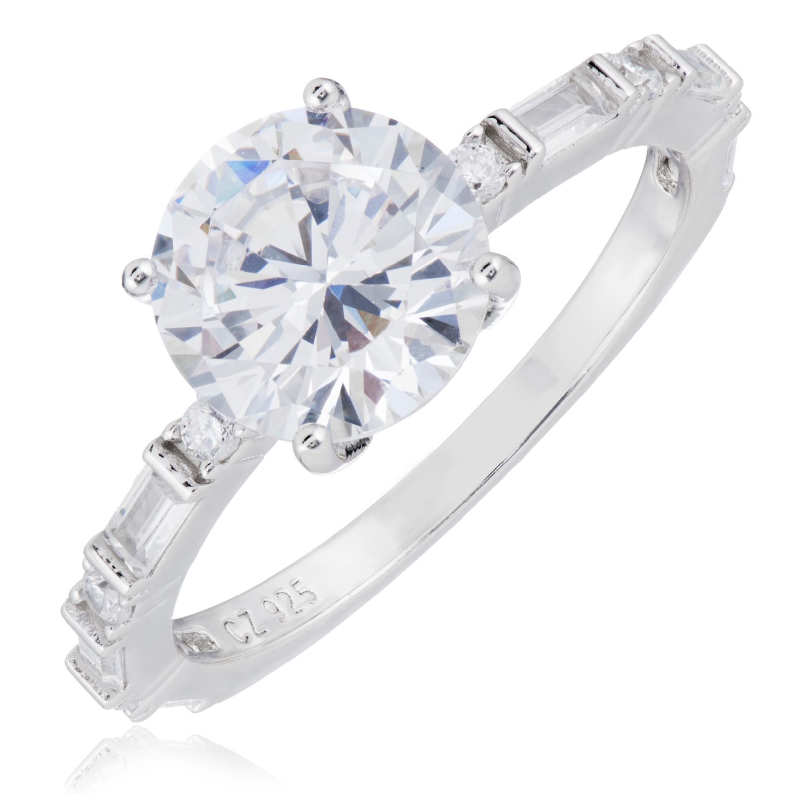 Diamonique 2.5ct tw Mixed Cut Solitaire Ring Sterling Silver