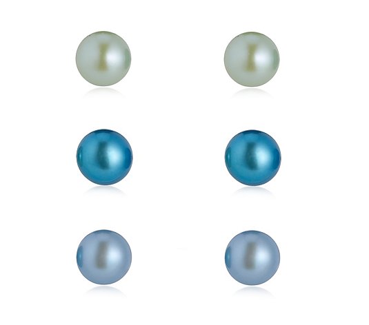 Lara Pearl Set of 3 Button Pearl Stud Earrings Sterling Silver