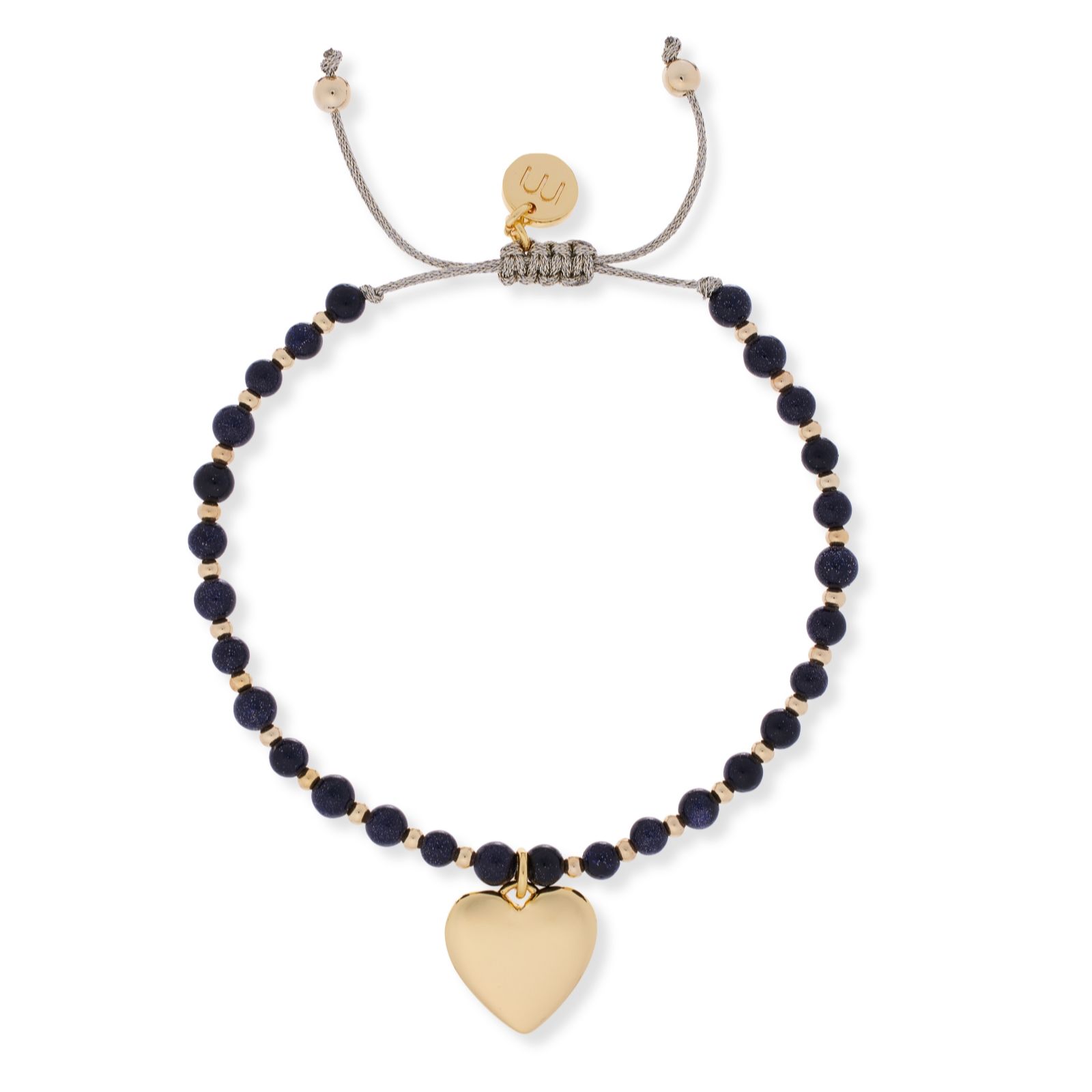 Malika Semi Precious Ball Bead Heart Charm Friendship Bracelet