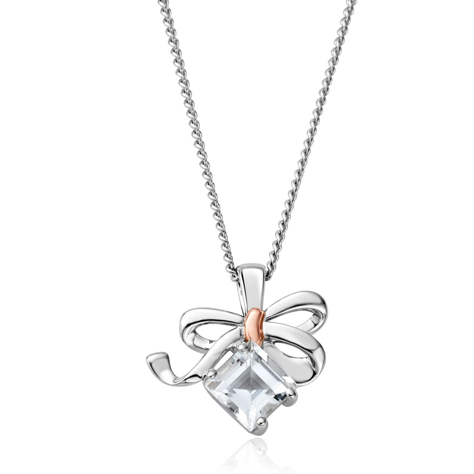 Clogau Christmas Bow Pendant & Chain Sterling Silver 9ct Gold