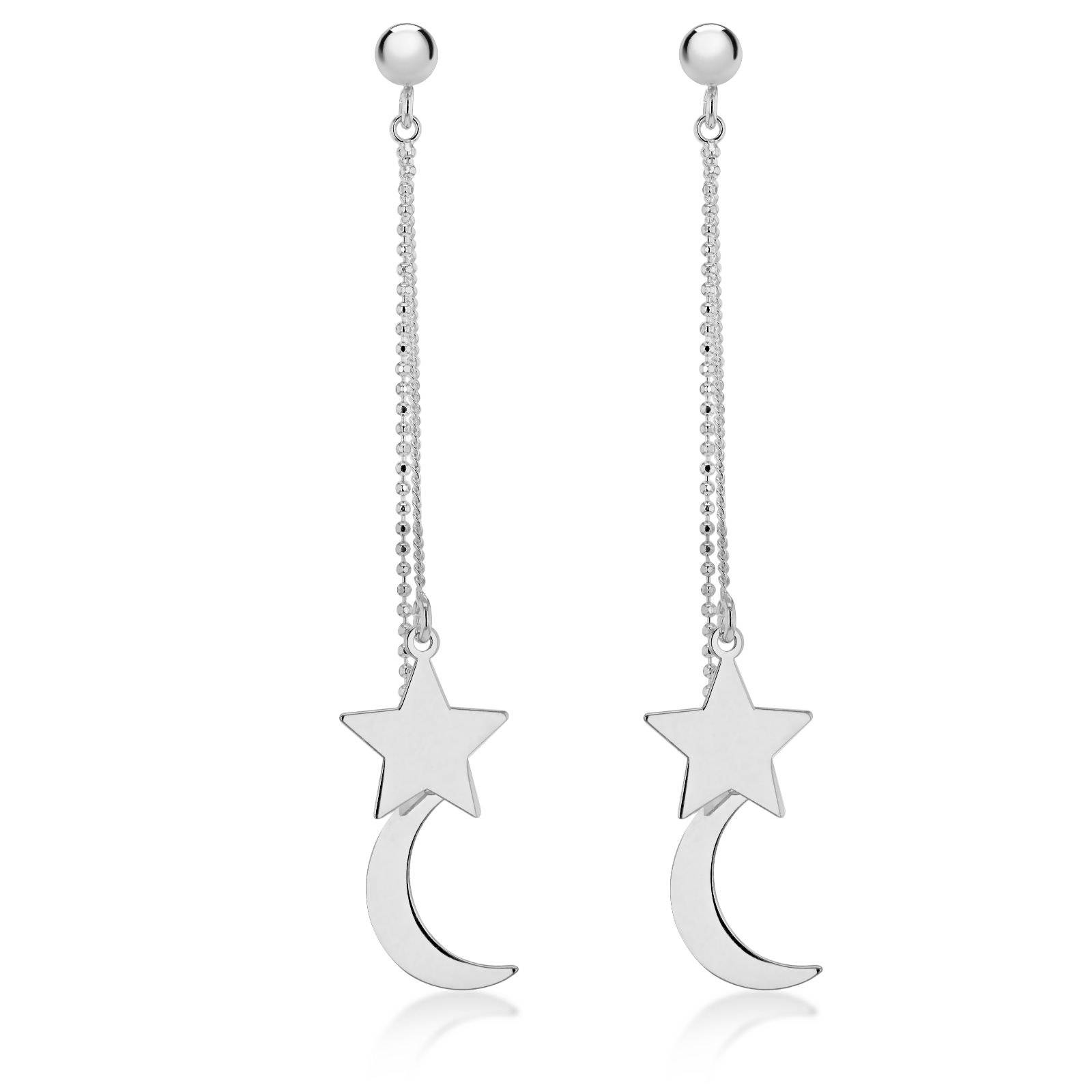 Faith & Brown Italian crafted Moon & Stars Drop Earrings Sterling Silver