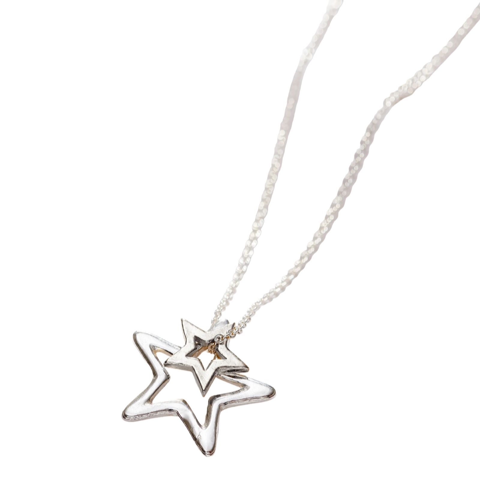 Posh Totty Designs Open Double Star Charm Necklace Sterling Silver