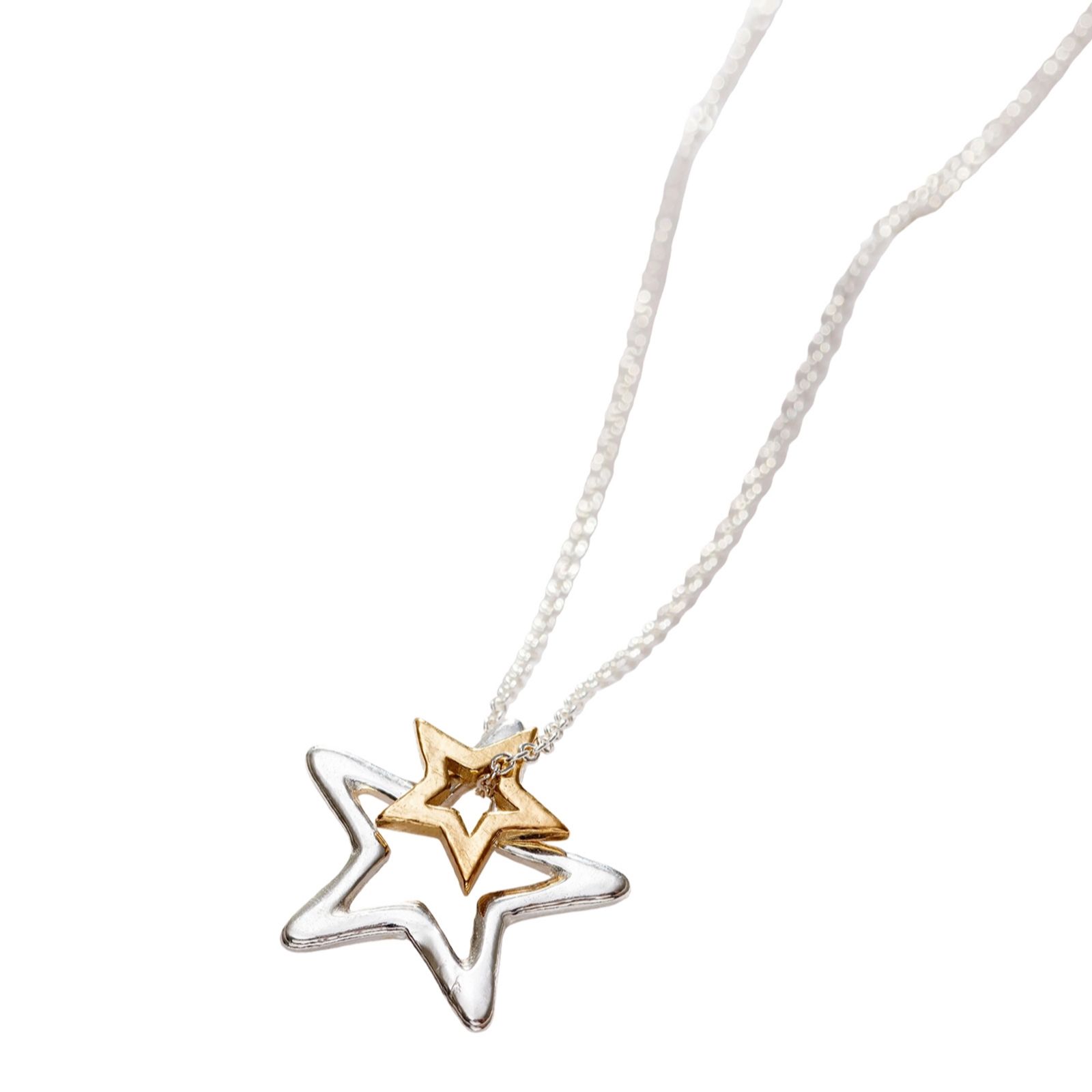 Posh Totty Designs Open Double Star Charm Necklace Sterling Silver
