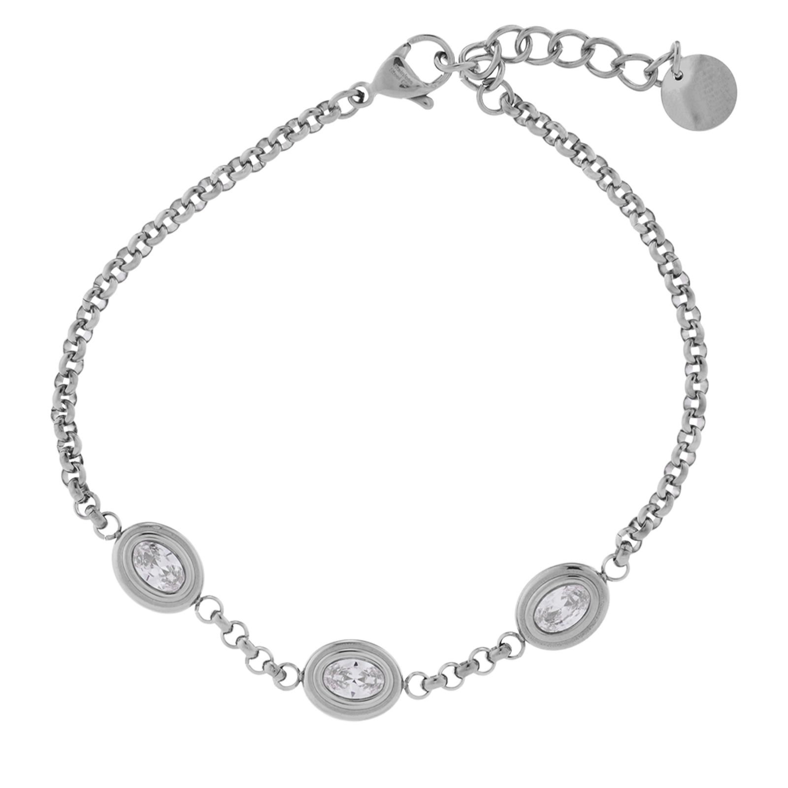 Steel by Diamonique Oval Stone Link Bracelet Stainless Steel