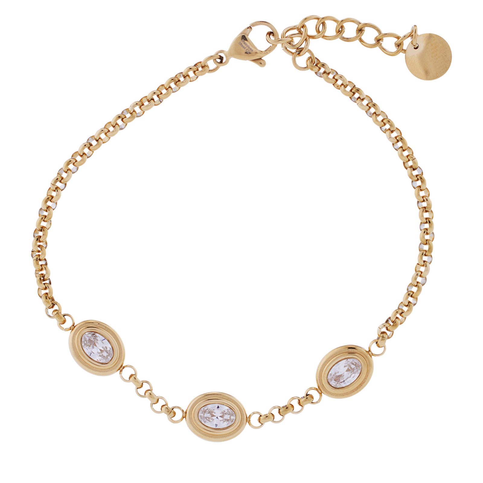 Steel by Diamonique Oval Stone Link Bracelet Stainless Steel