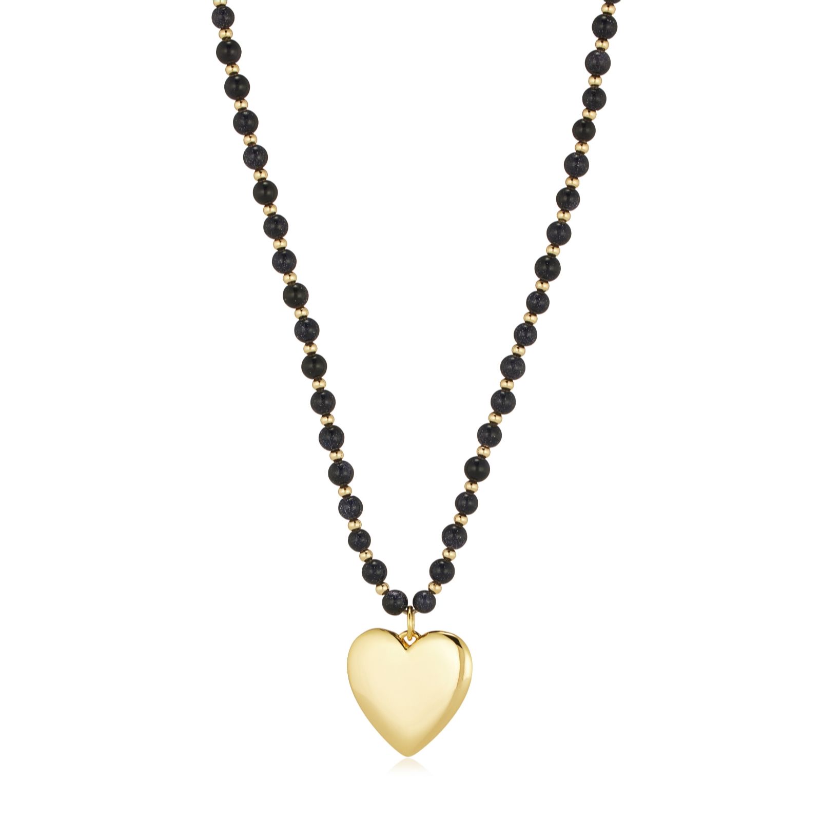 Malika Semi Precious Ball Bead Heart Charm Necklace