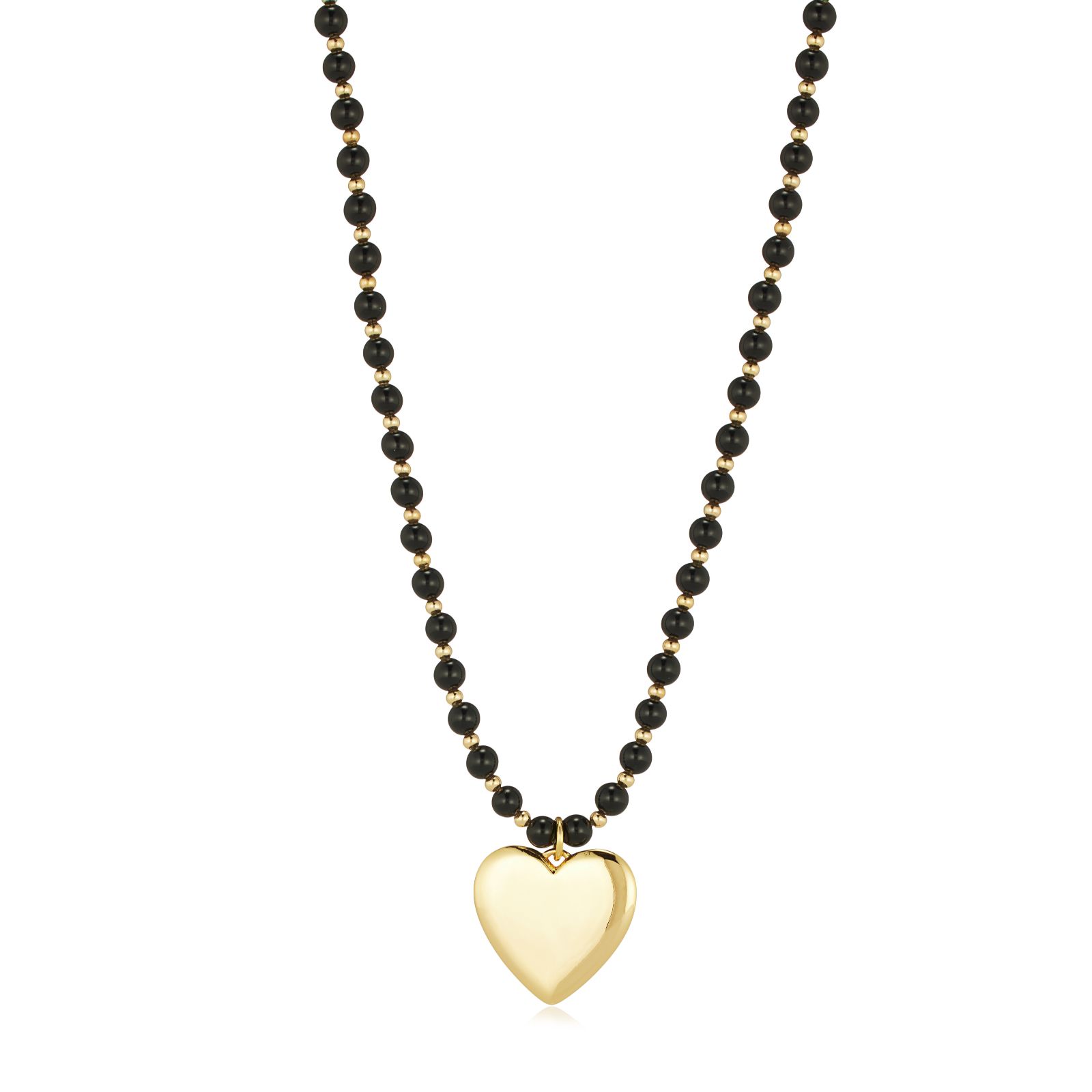 Malika Semi Precious Ball Bead Heart Charm Necklace