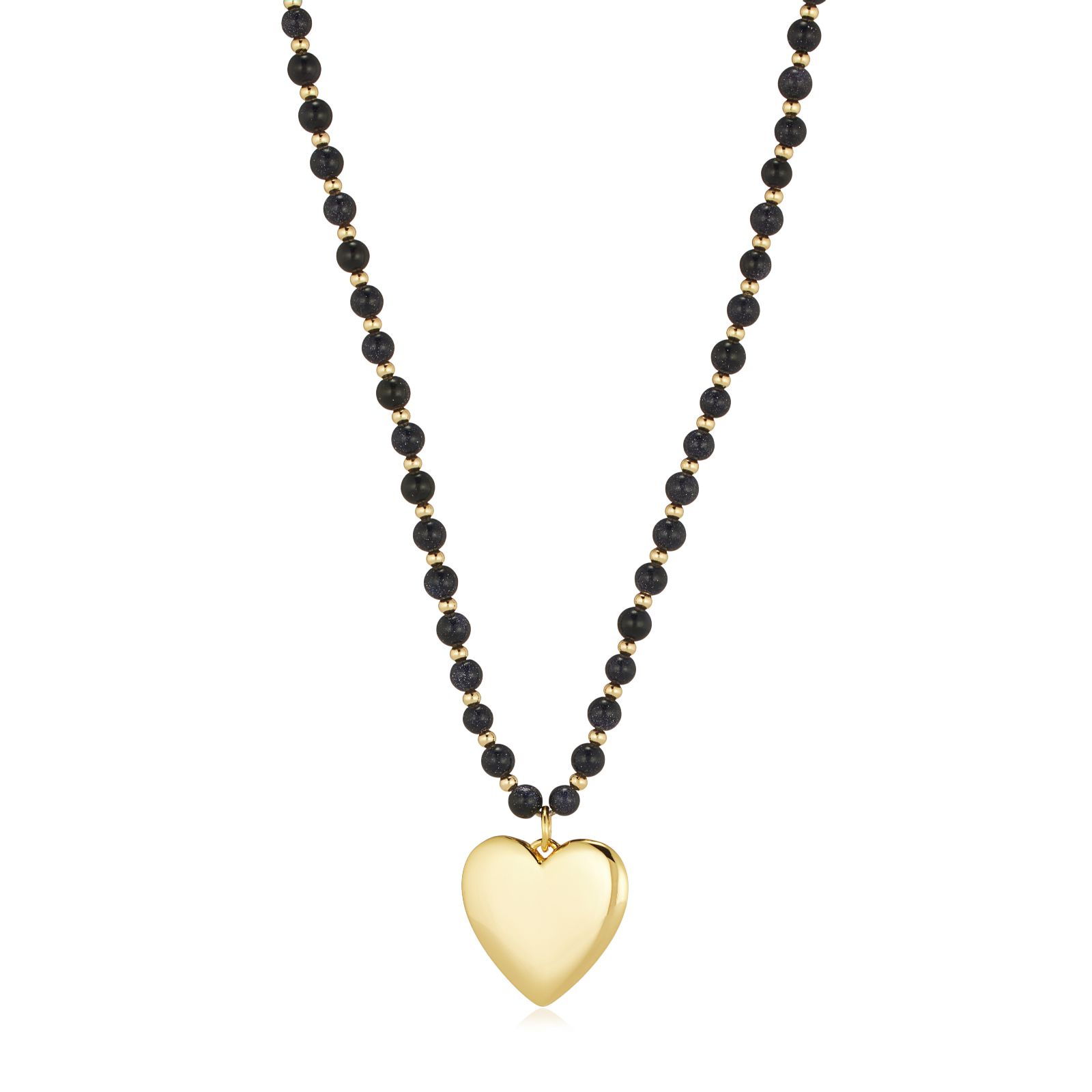 Malika Semi Precious Ball Bead Heart Charm Necklace