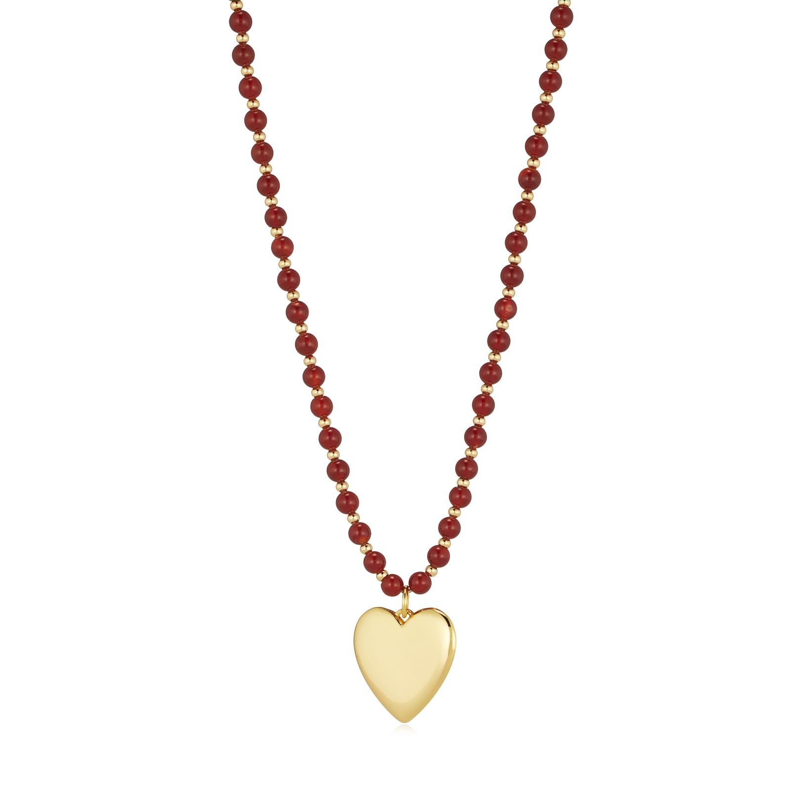 Malika Semi Precious Ball Bead Heart Charm Necklace