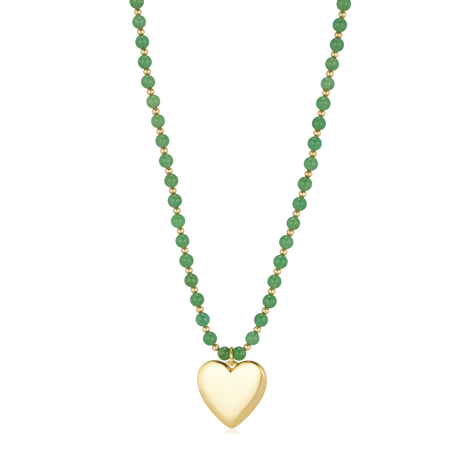 Malika Semi Precious Ball Bead Heart Charm Necklace