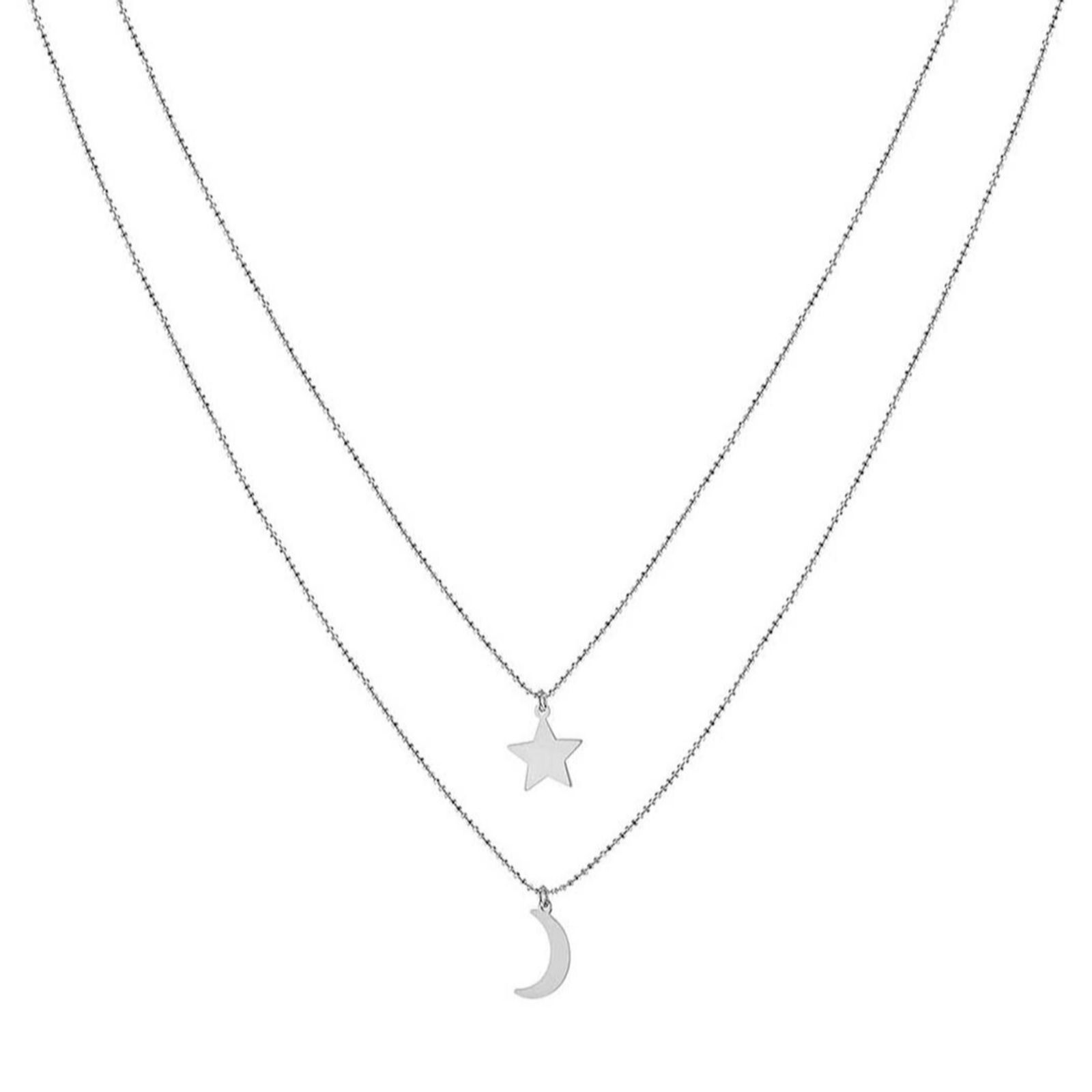 Faith & Brown Italian crafted Moon & Stars Layered Necklace Sterling Silver