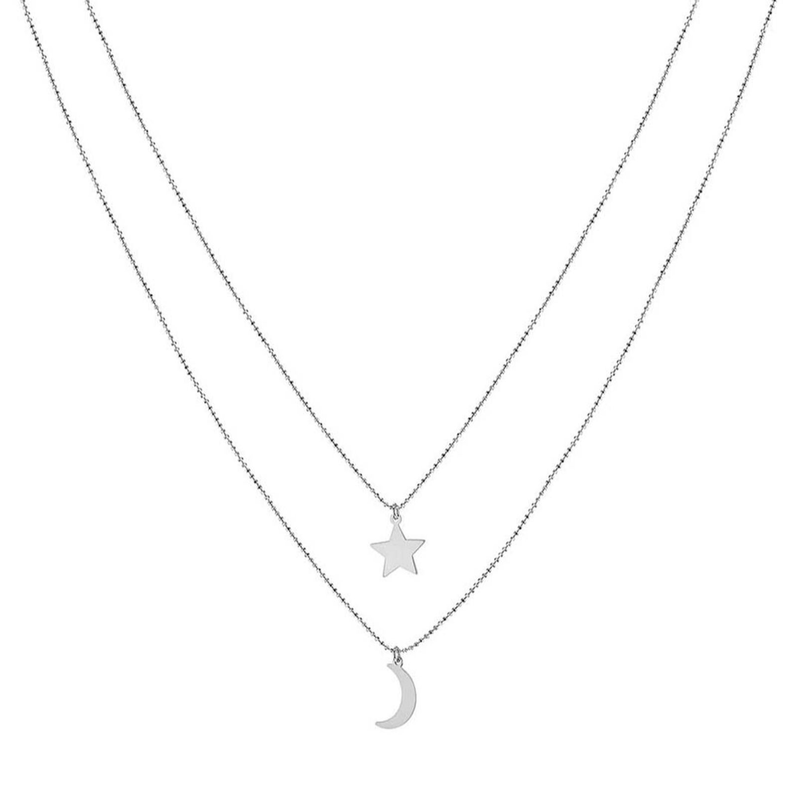 Faith & Brown Italian crafted Moon & Stars Layered Necklace Sterling Silver