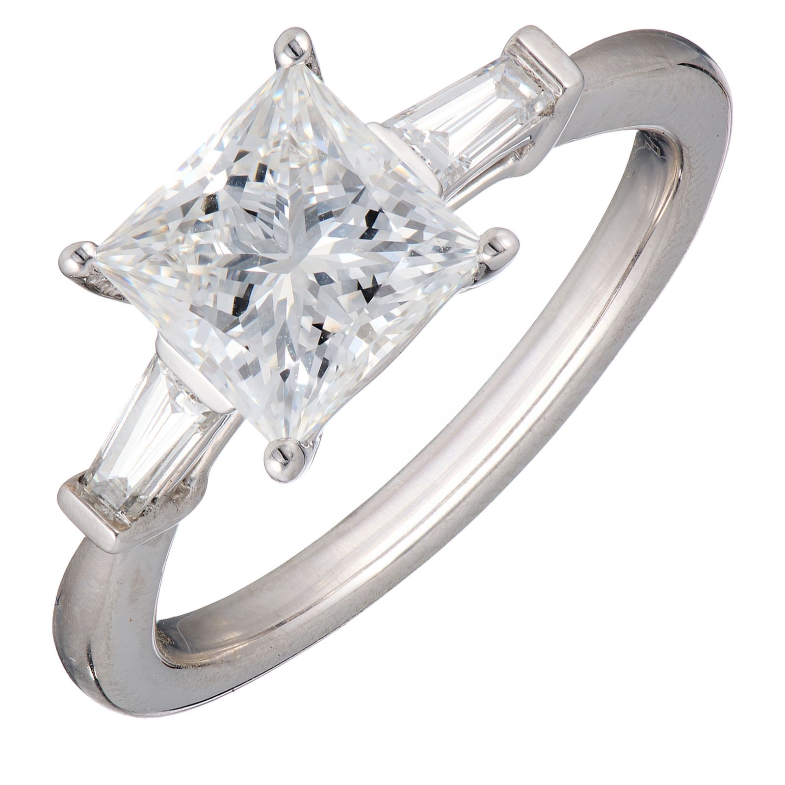 Fire Light 2ct Lab Grown Diamond Princess Cut & Baguette Cut Ring Platinum
