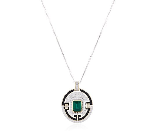 Diamonique by Tova 4.13ct tw Deco Style Pendant Necklace Sterling Silver