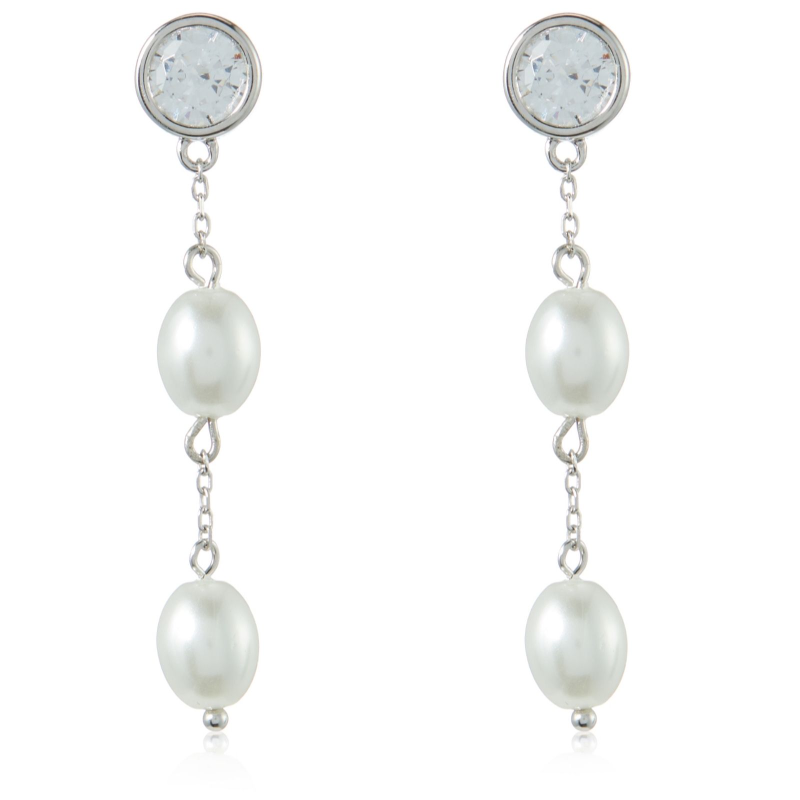 Diamonique 1.8ct tw Simulated Pearl Drop Earrings Sterling Silver - QVC UK