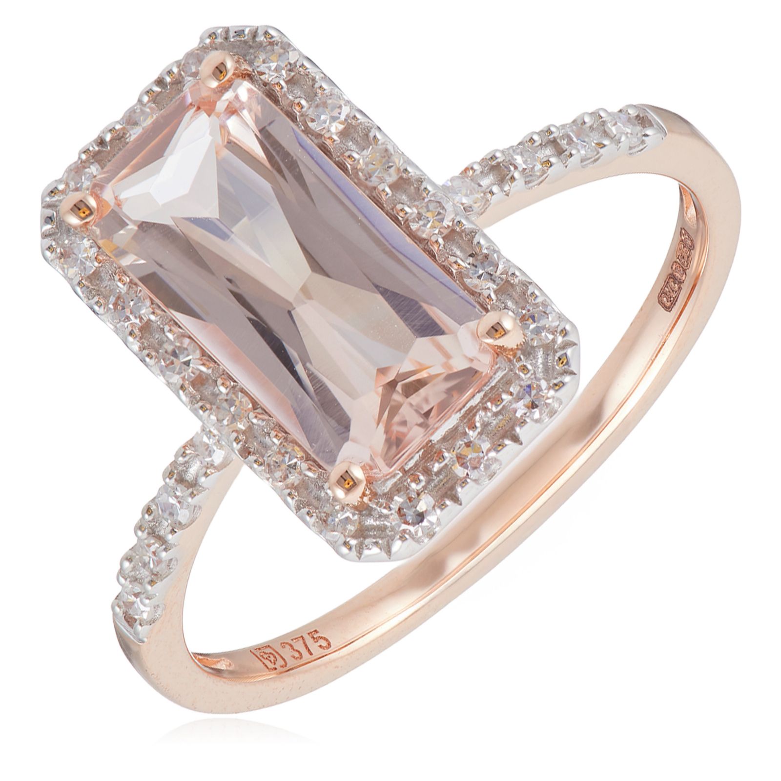 0.20ct Diamond and 1.70ct Radiant Cut Morganite Ring 9ct Gold