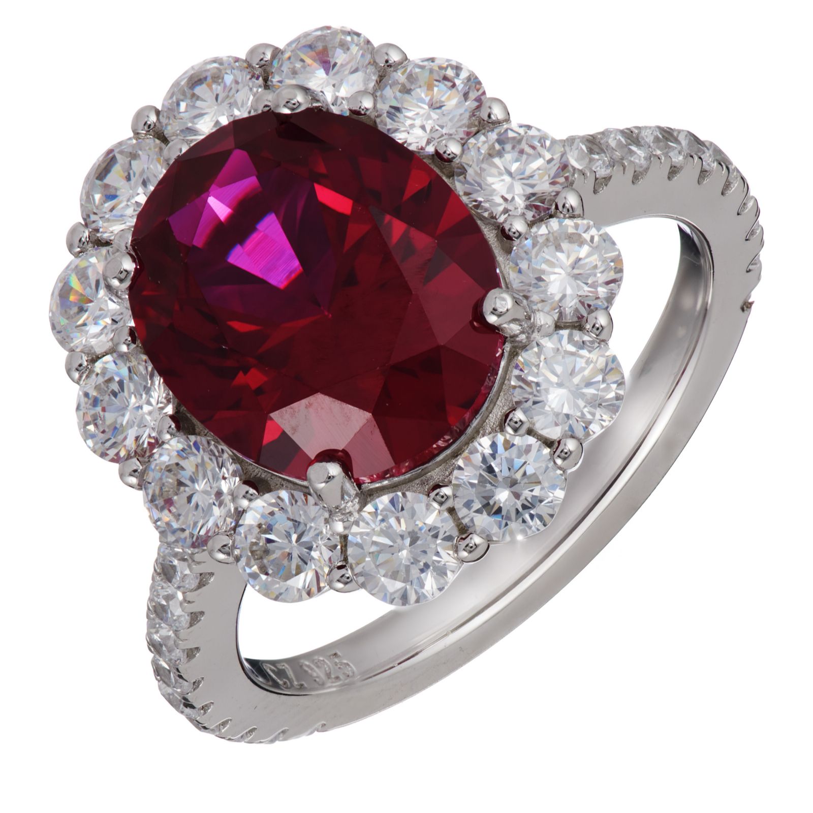 Diamonique 5.5ct tw Oval Cut Halo Ring Sterling Silver