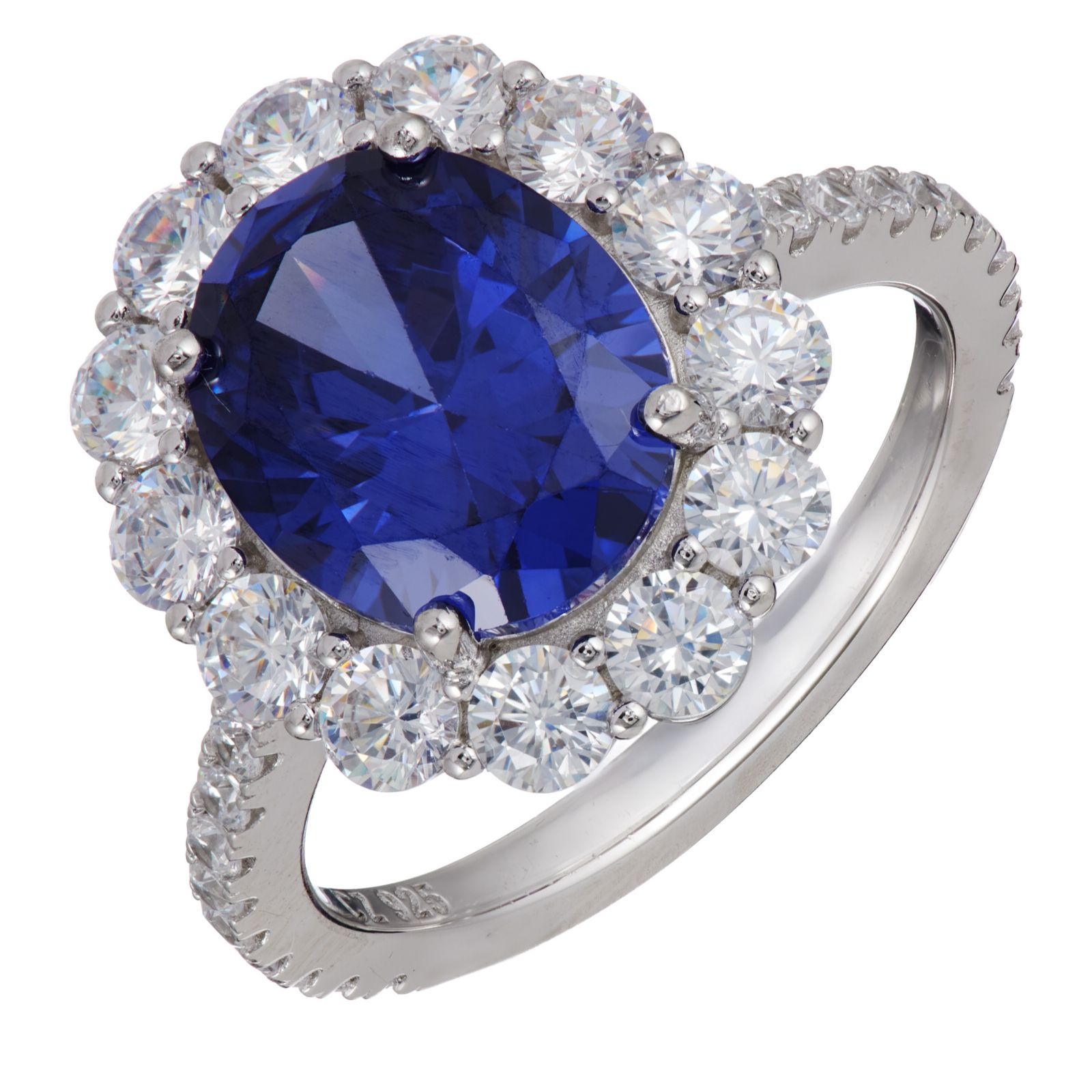 Diamonique 5.5ct Oval Cut Halo Ring Sterling Silver