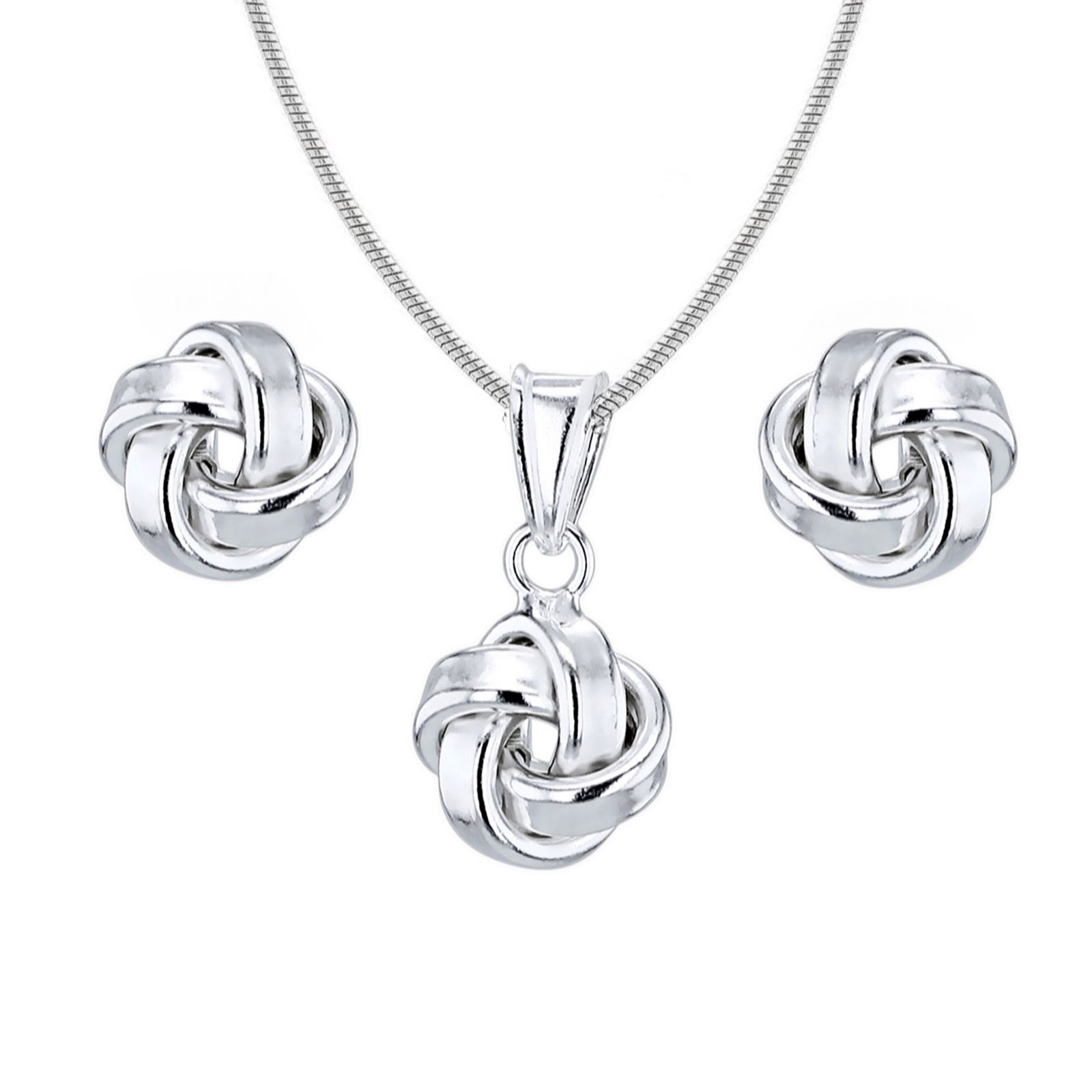 Faith & Brown Italian Crafted Love Knot Set Stud Earrings & Pendant Necklace