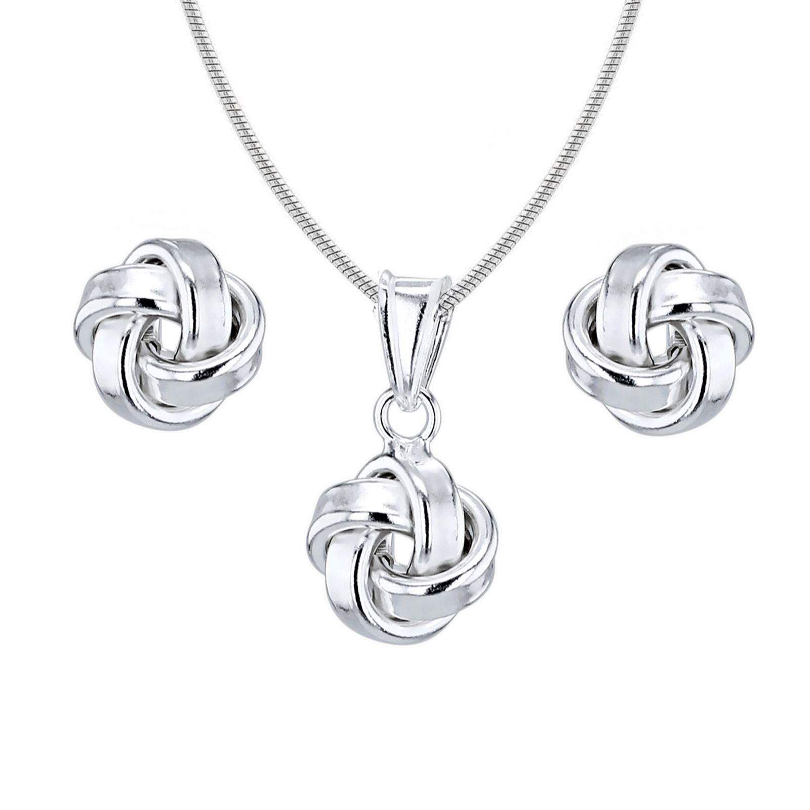 Faith & Brown Italian Crafted Love Knot Set Stud Earrings & Pendant Necklace