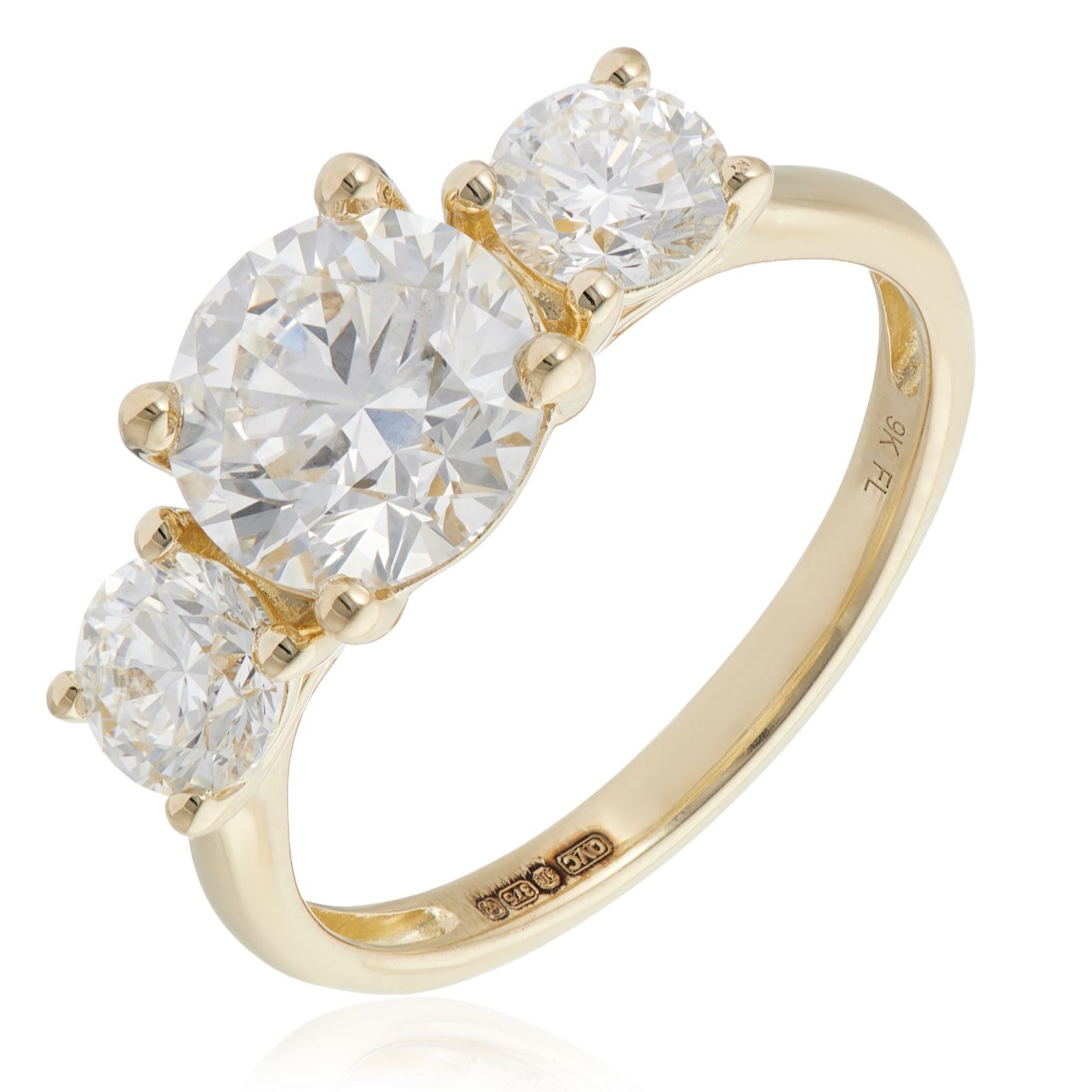 Fire Light 3ct Lab Grown Diamond Trilogy Ring 9ct Gold